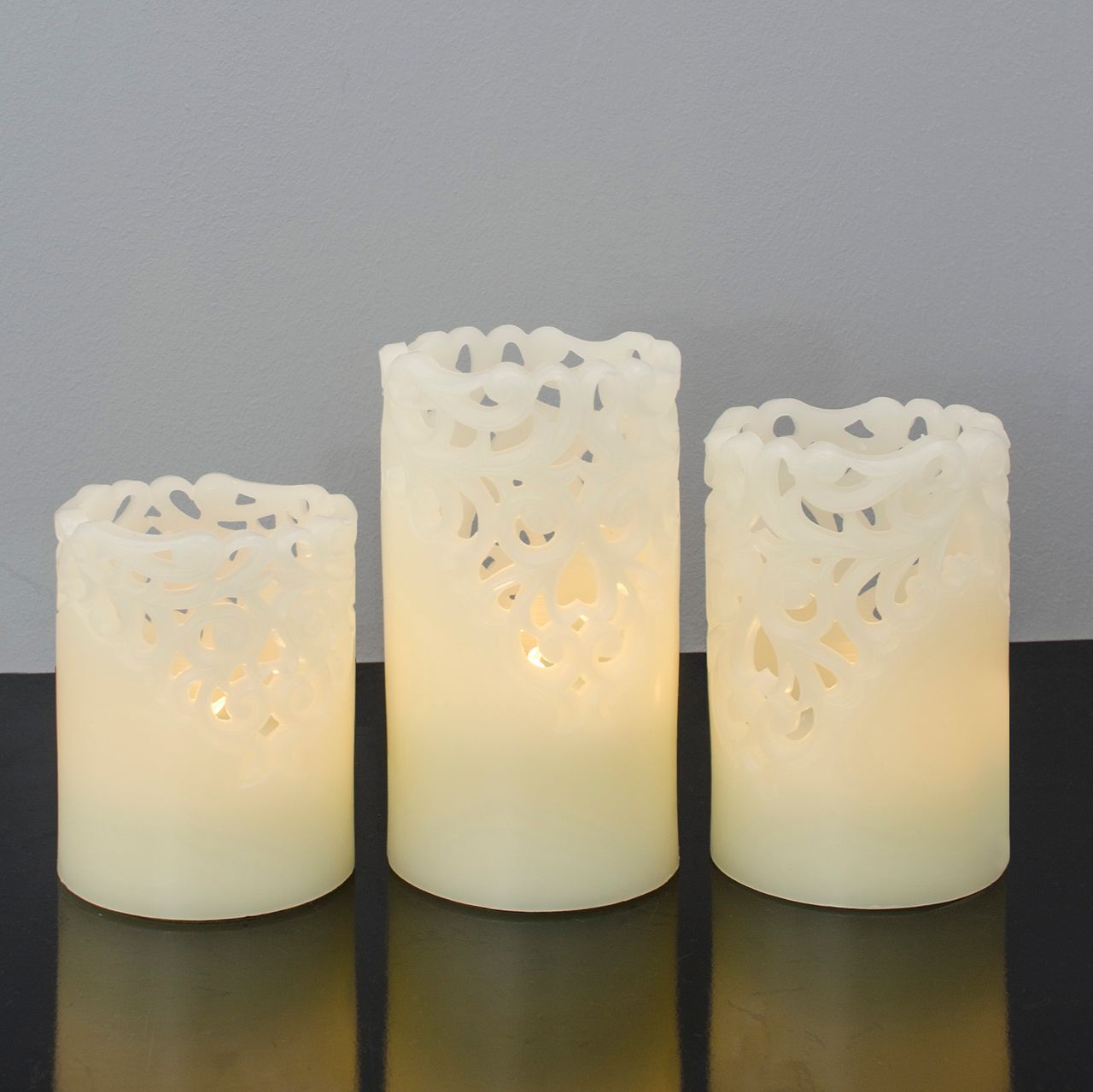 X4-Life X4-LIFE LED Echtwachskerzen mit Spitzenmuster 3er Set inkl. Fernbedienung