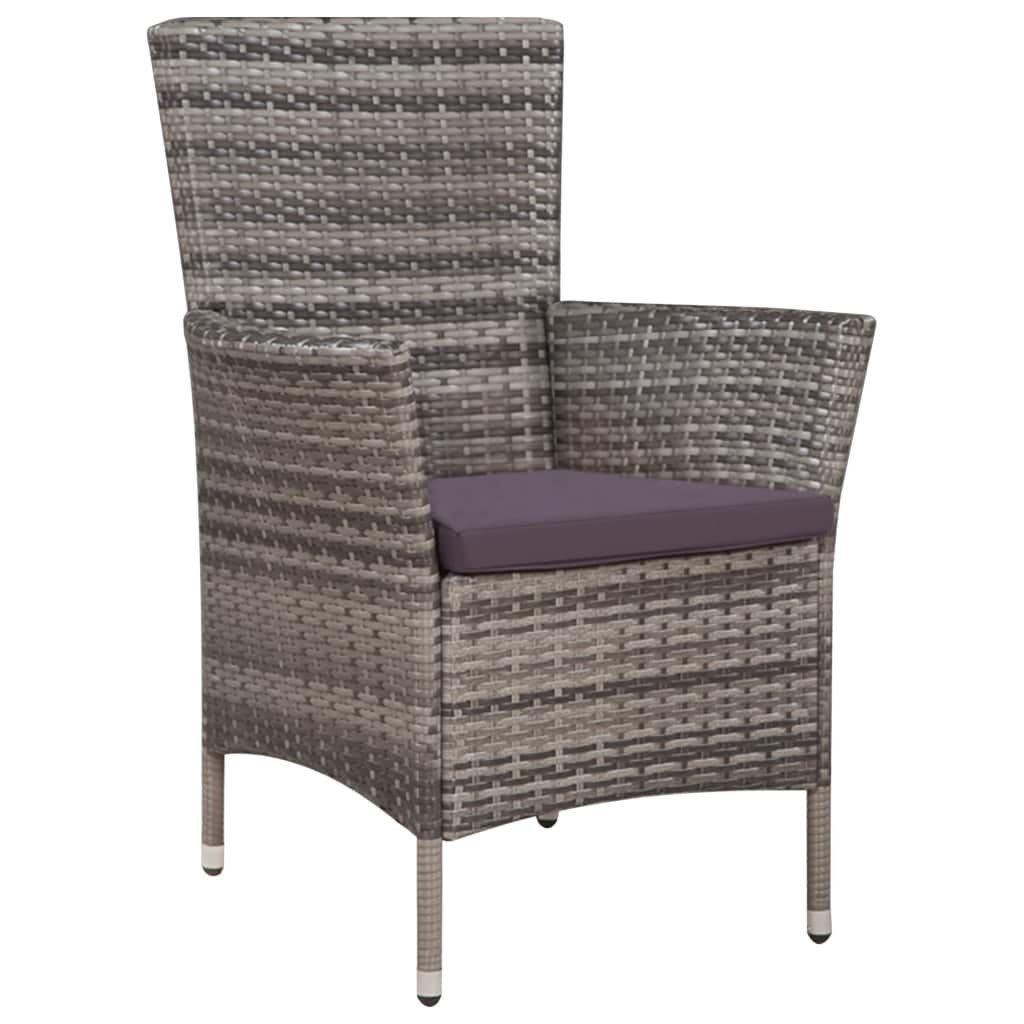 vidaXL Garten-Essgruppe 7-tlg Garten-Essgruppe mit Auflagen Poly Rattan Grau Sitzgruppe Set