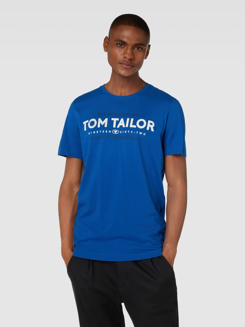 T-Shirt mit Label-Print in royalblau