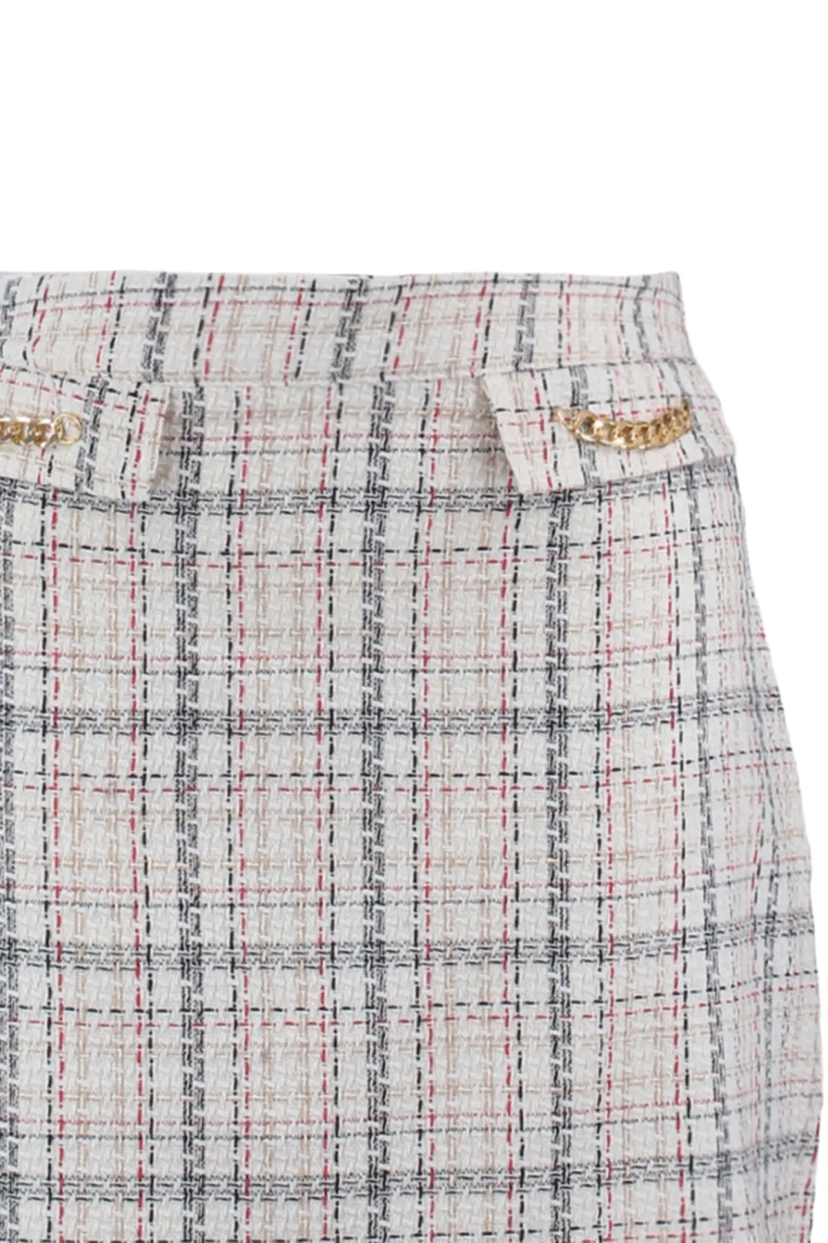 Trendyol Curve  Mehrfarbiger, karierter Tweed-Webrock mit Kettendetail TBBAW23AZ00027