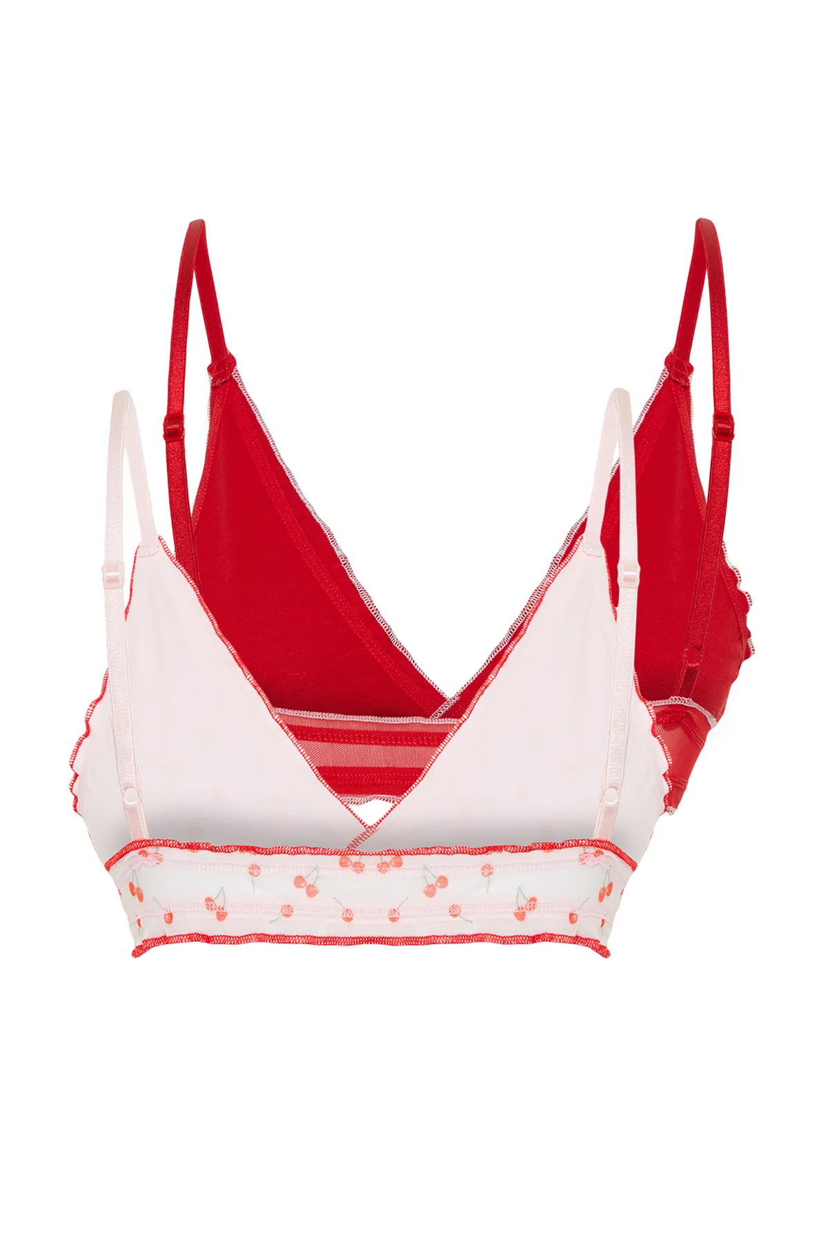 Trendyol Collection  Rosa-mehrfarbiger 2er-Pack bedruckter, kappenloser Bralette-Strick-BH mit Tüll-String-Trägern THMSS24SU00010
