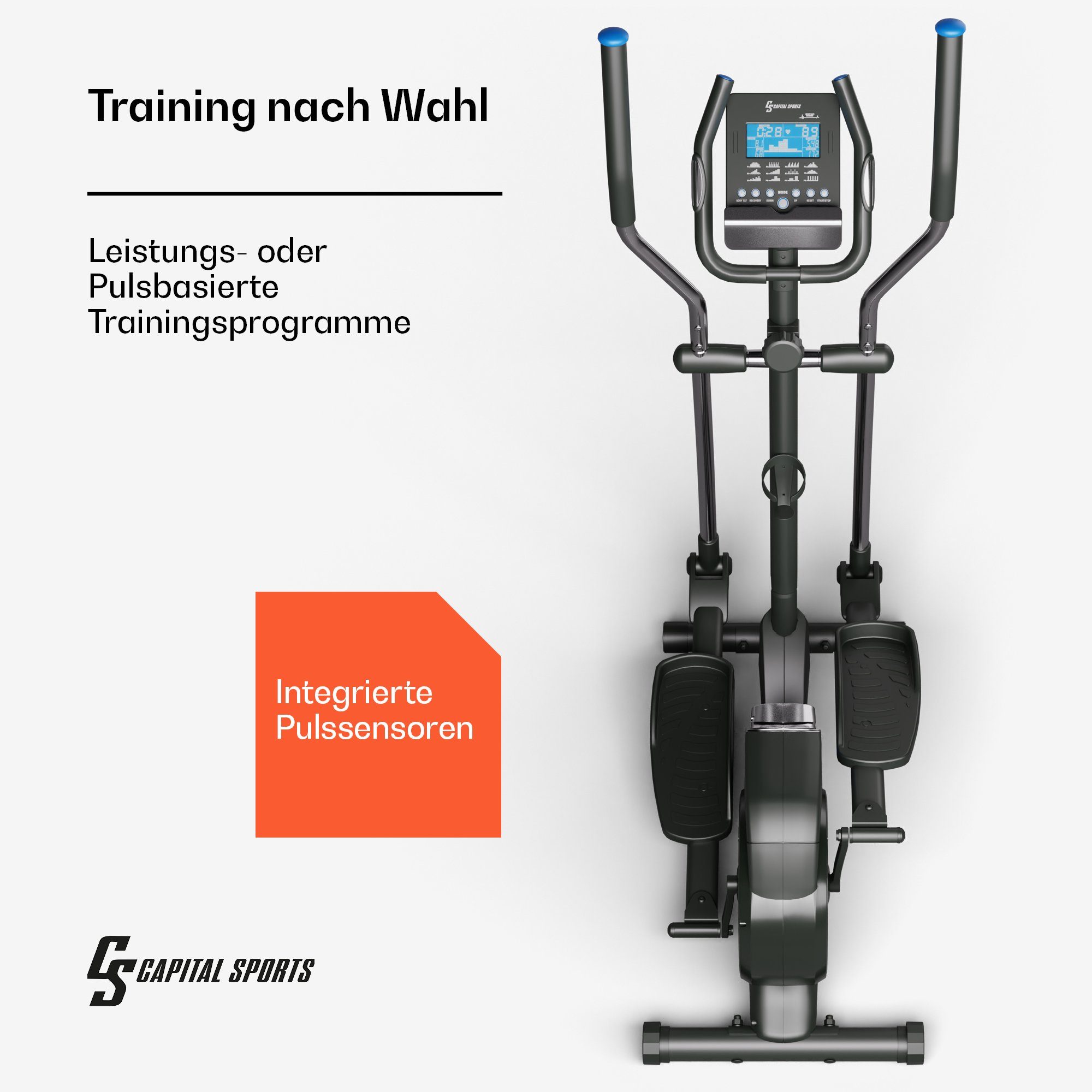 Capital Sports Crosstrainer Helios Crosstrainer Heimtrainer (Trainingscomputer mit 24 Programmen), Standfahrrad Hometrainer Cardio Trainingsgerät Ausdauertraining Fitnes