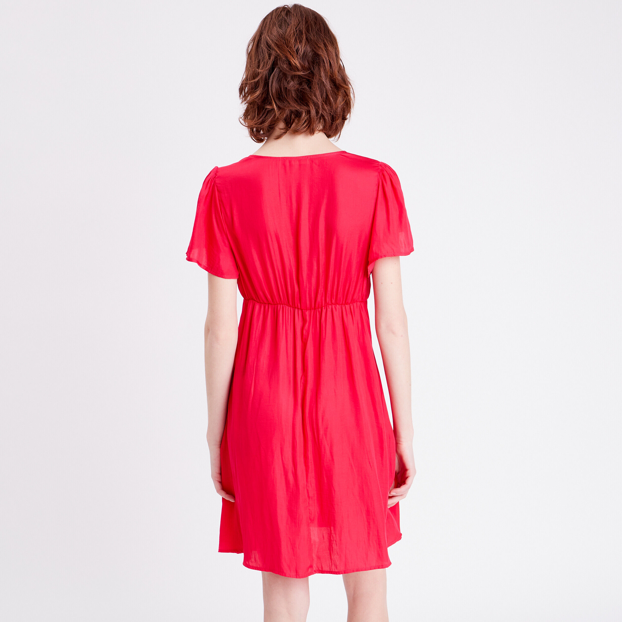 Robe cintrée satin col en V rose vif femme | Cache Cache