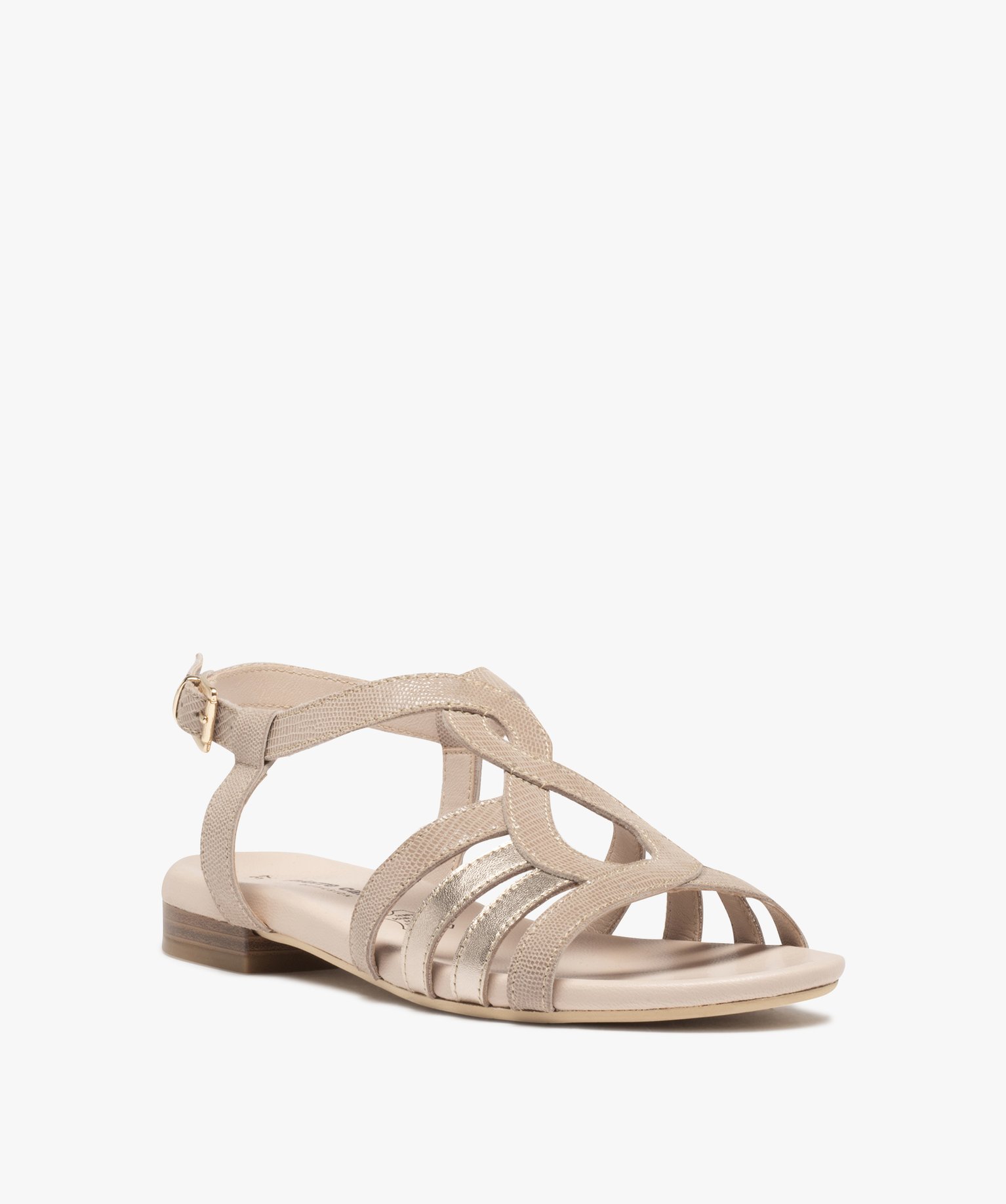 Sandales femme plates dessus cuir métallisé – Pierre Cardin bronze | GEMO