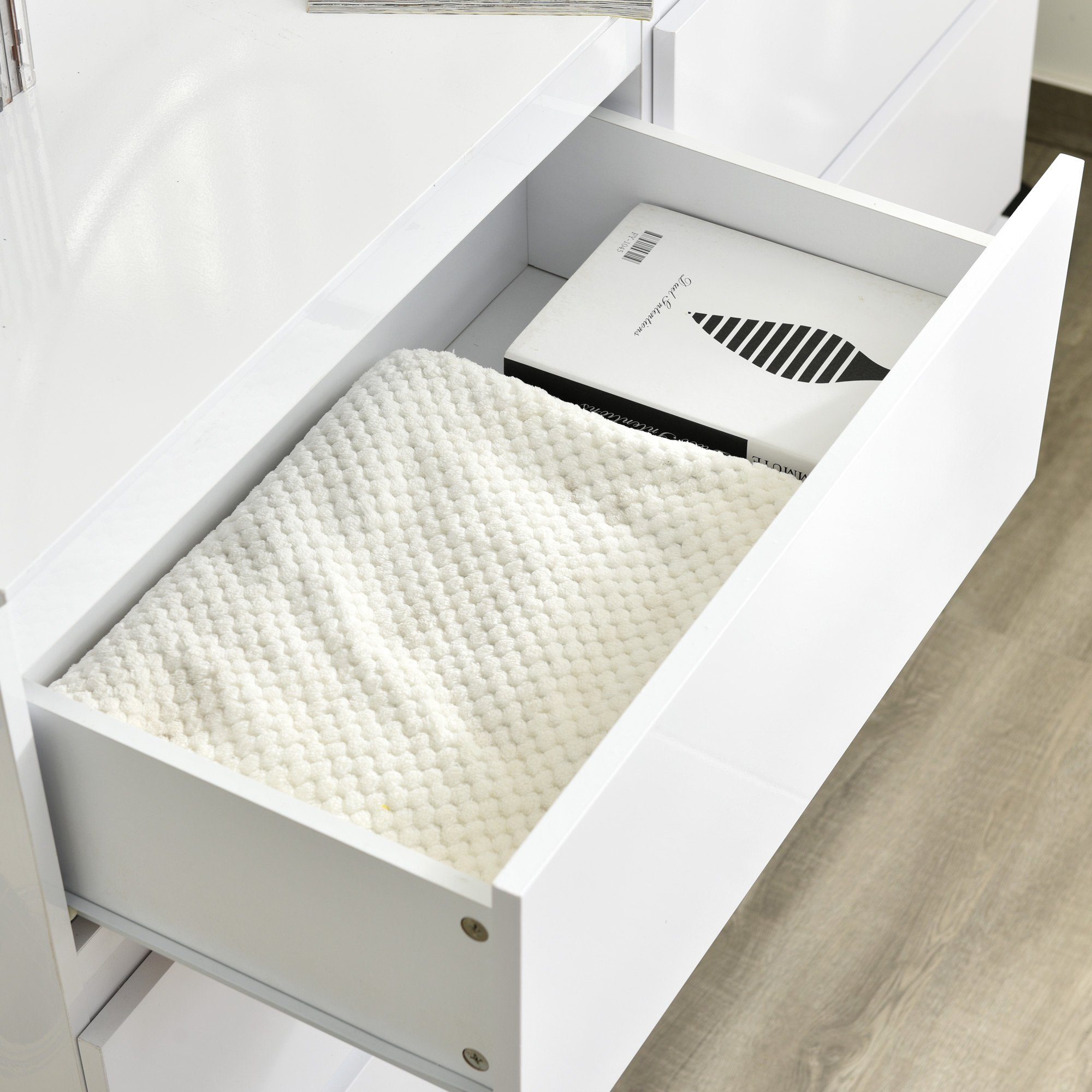 REDOM Anrichte Schubladenkommode Kommode (mit 6 Schubladen 130CM, Weiß -B130/T40 /H88cm), Highboard Weiss Sideboard, für Schlafzimmer & alle Wohnräume