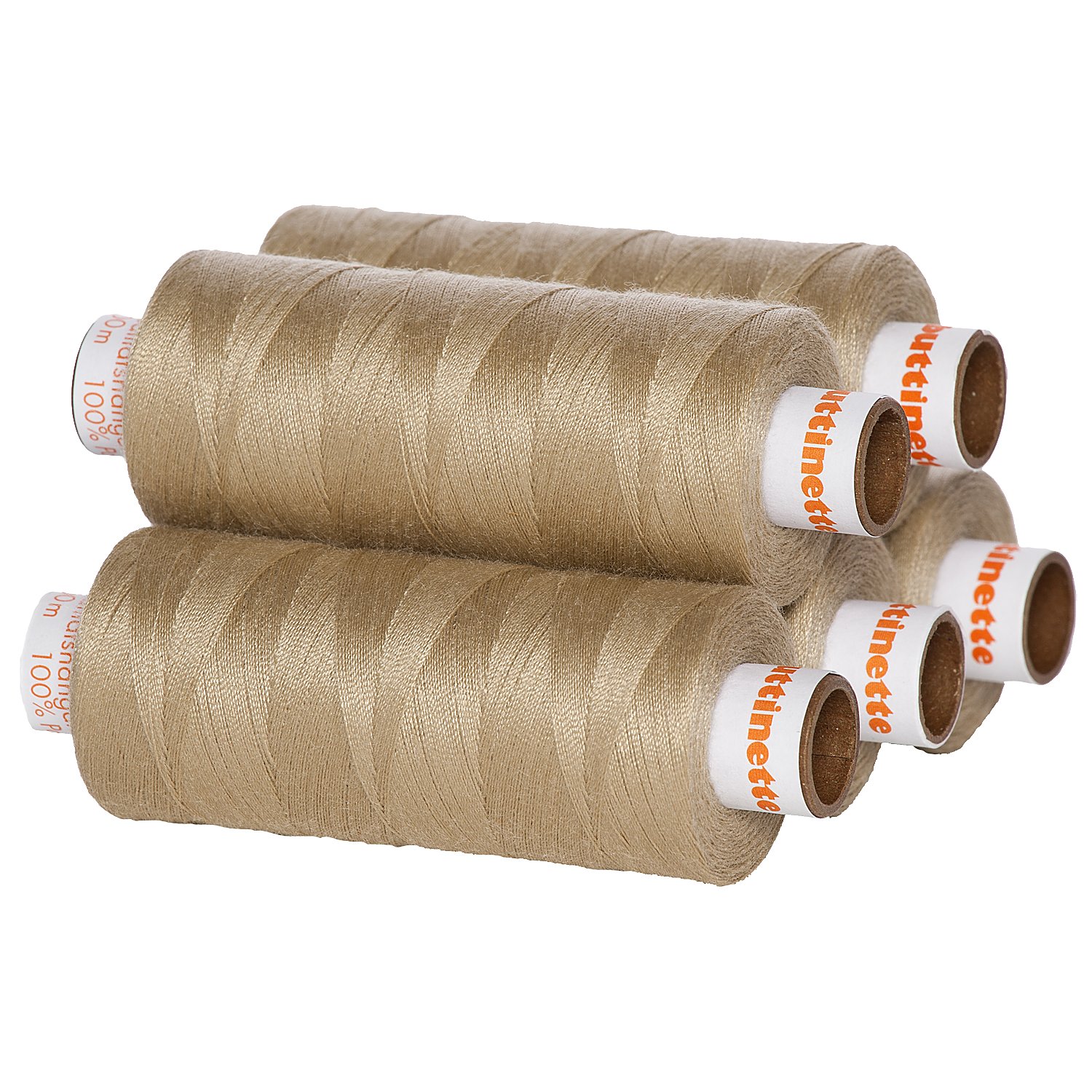 buttinette Universal-Nähgarn, Stärke: 100, 5er-Pack, beige