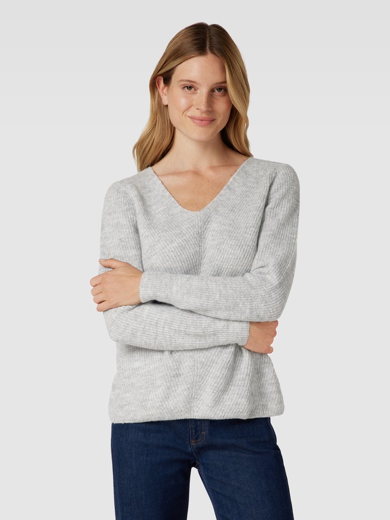 Strickpullover mit U-Boot-Ausschnitt in hellgrau meliert