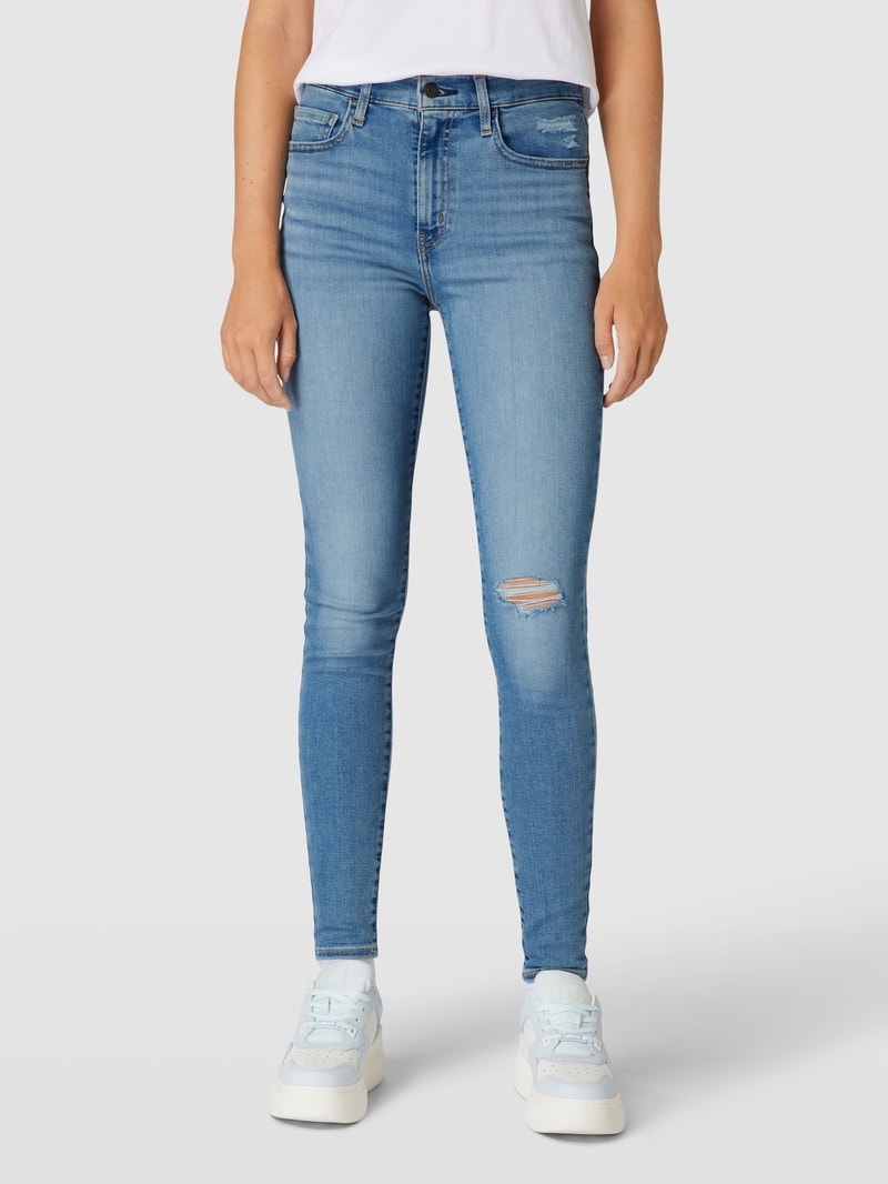 Super Skinny High Waist Jeans im Used-Look in blau