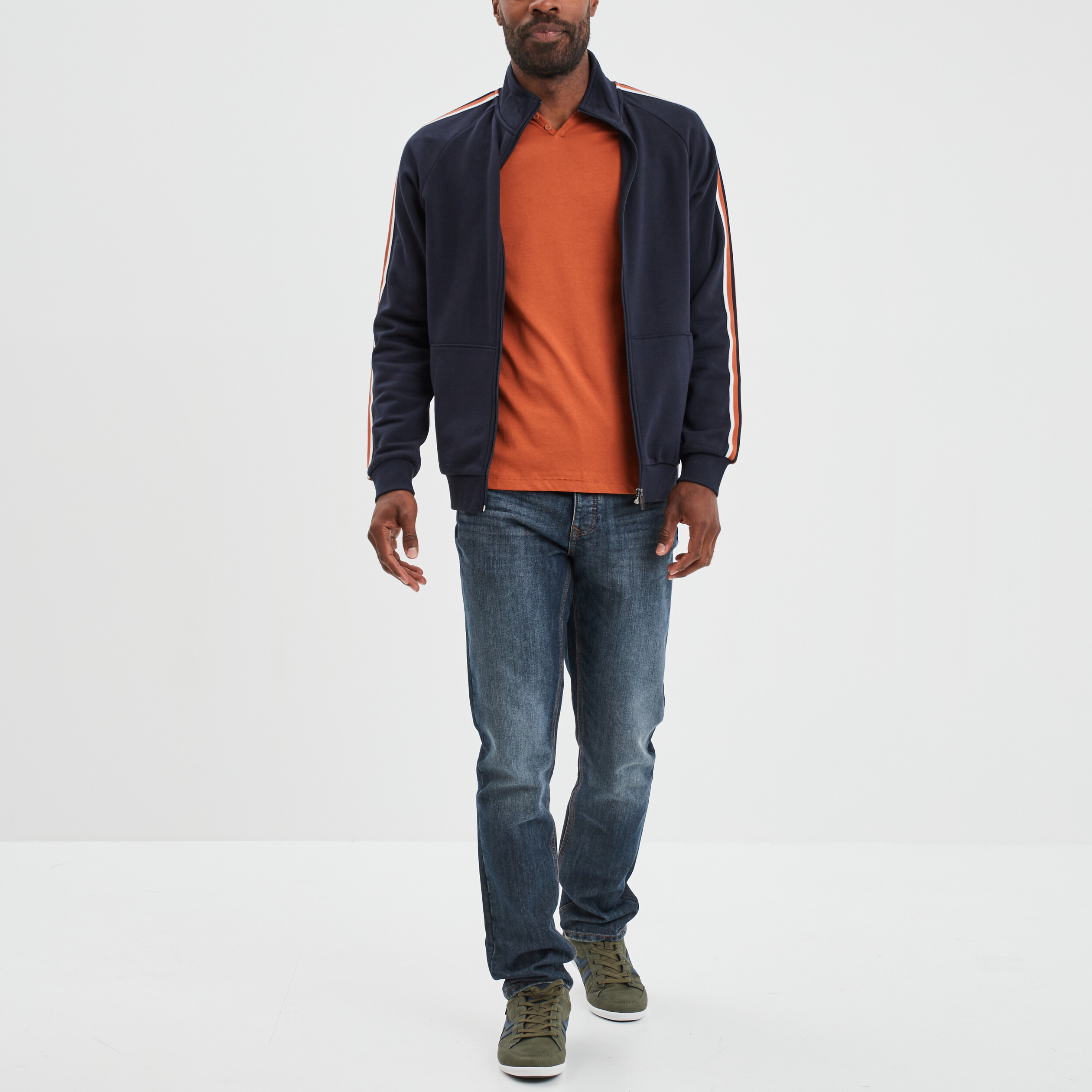 T-shirt manches courtes col tunisien orange foncé homme | La Halle