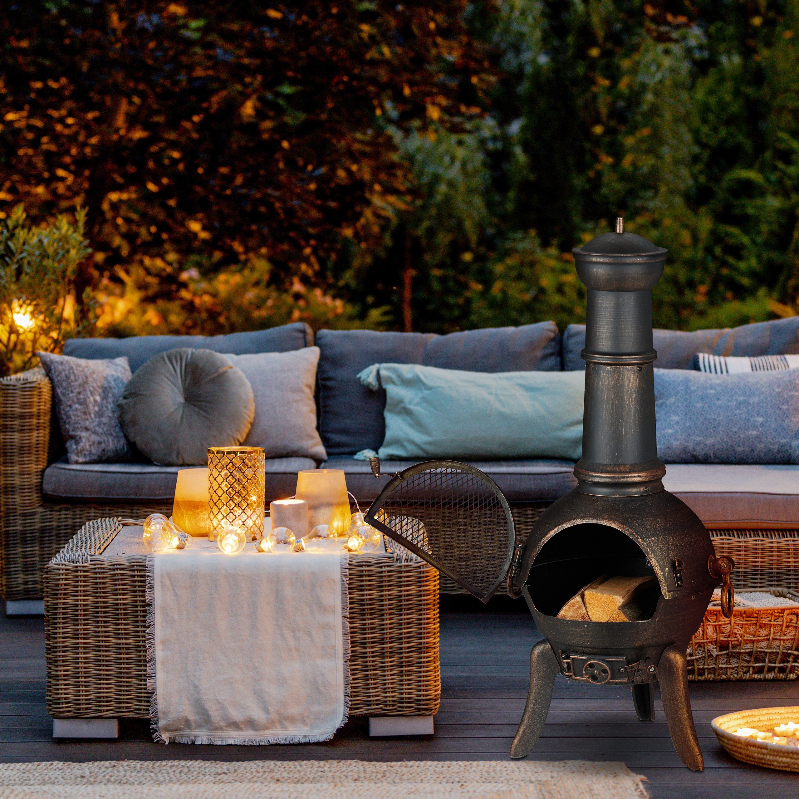 relaxdays Feuerkorb Großer Terrassenofen