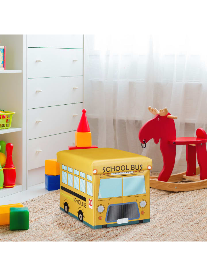 relaxdays Spielzeugkiste Schulbus in Gelb - (B)48 x (H)32 x (T)32 cm günstig kaufen onesize