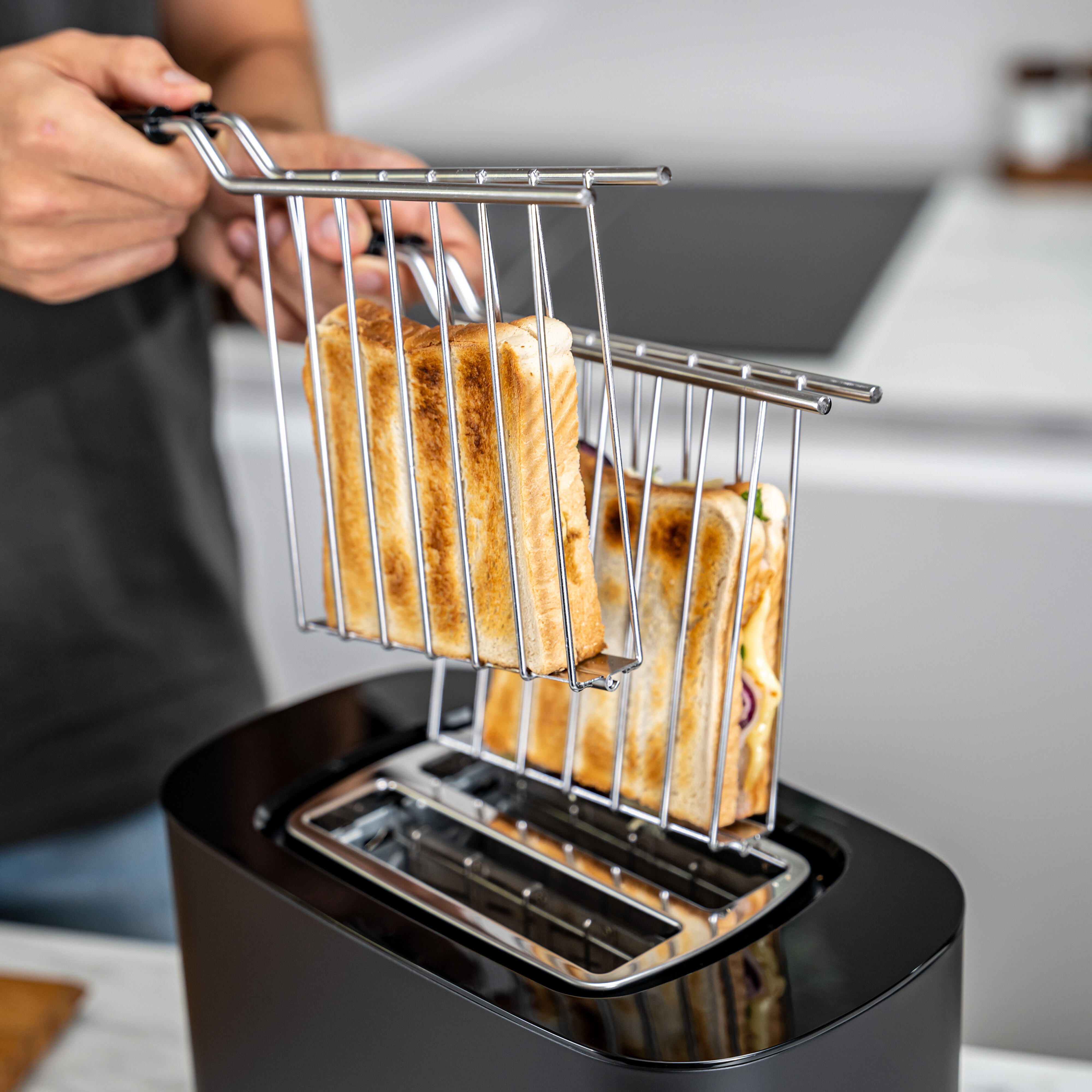 Kurzschlitztoaster mit Sandwichzangen, 3-tlg.