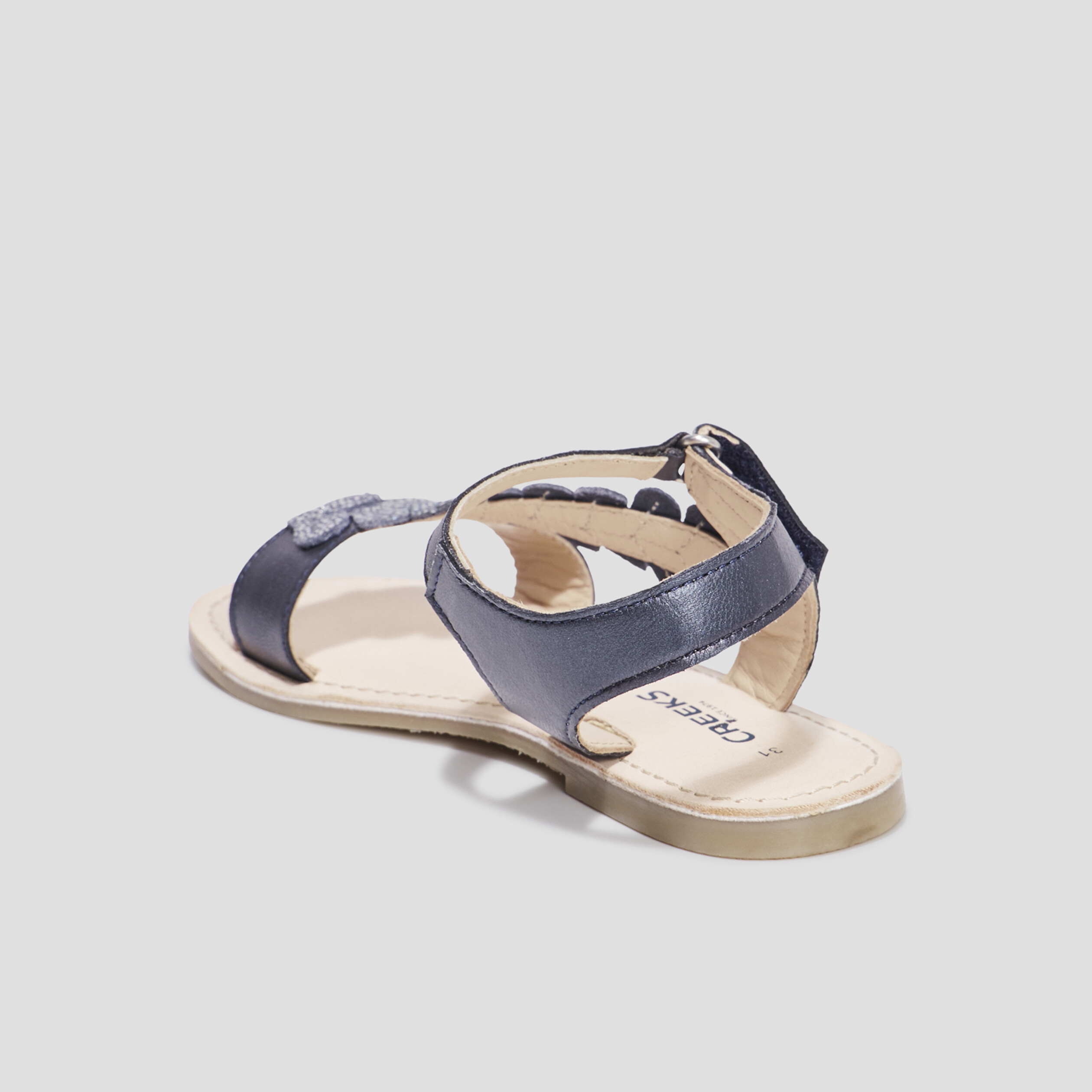 Sandales brides feuilles en cuir Creeks bleu fille | La Halle