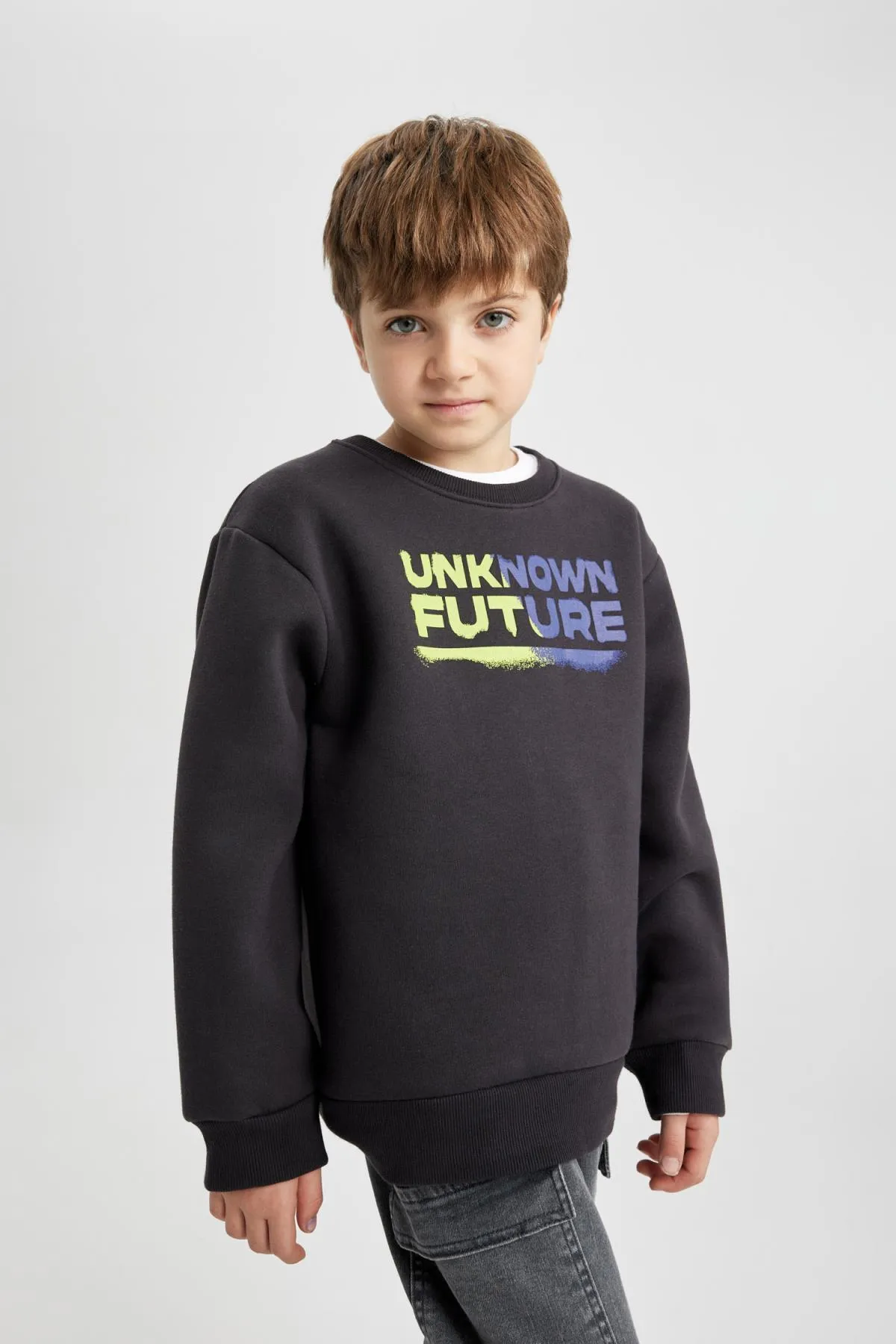 DeFacto  Bedrucktes, dickes Jungen-Sweatshirt mit Rundhalsausschnitt
