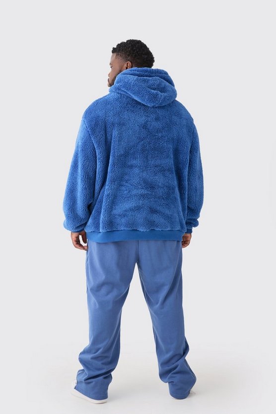 Plus bestickter Oversize Borg-Hoodie