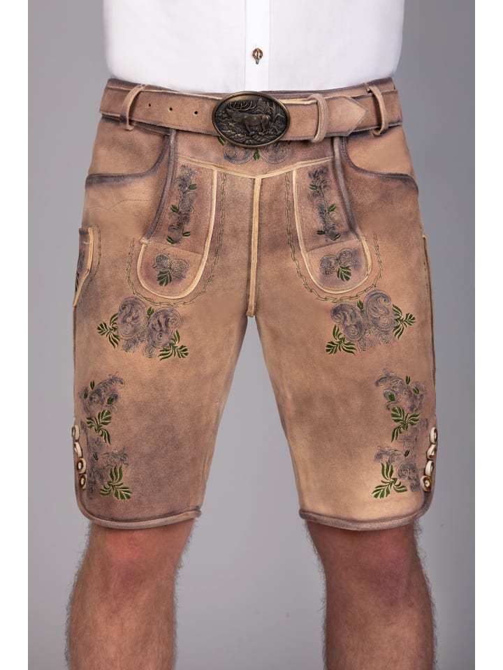 Edelnice Kurze Wildbock Lederhose Peter grün sämisch in braun günstig kaufen