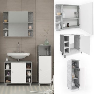 Vicco Badmöbel-Set Badezimmerset FYNN Beton Set 2, (3-St., 3-er Set)