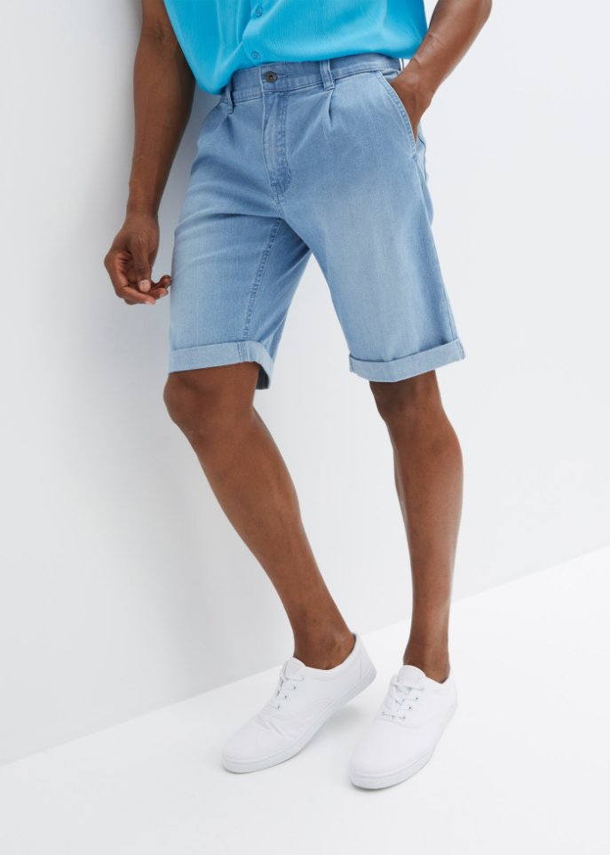 Stretchjeans-Bermuda mit Bundfalte, Loose Fit