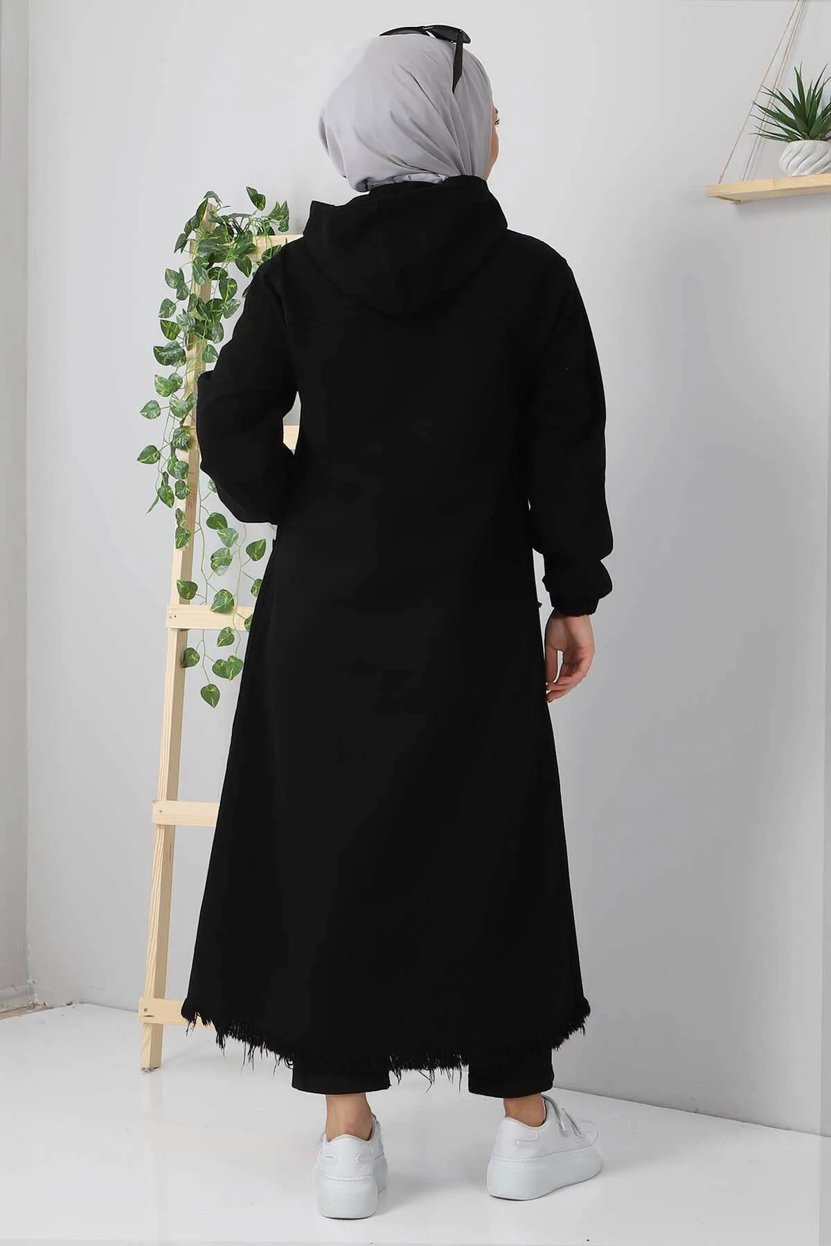 Tesettür Dünyası  Lange Denim-Kappe mit Quasten Tsd5527 Schwarz