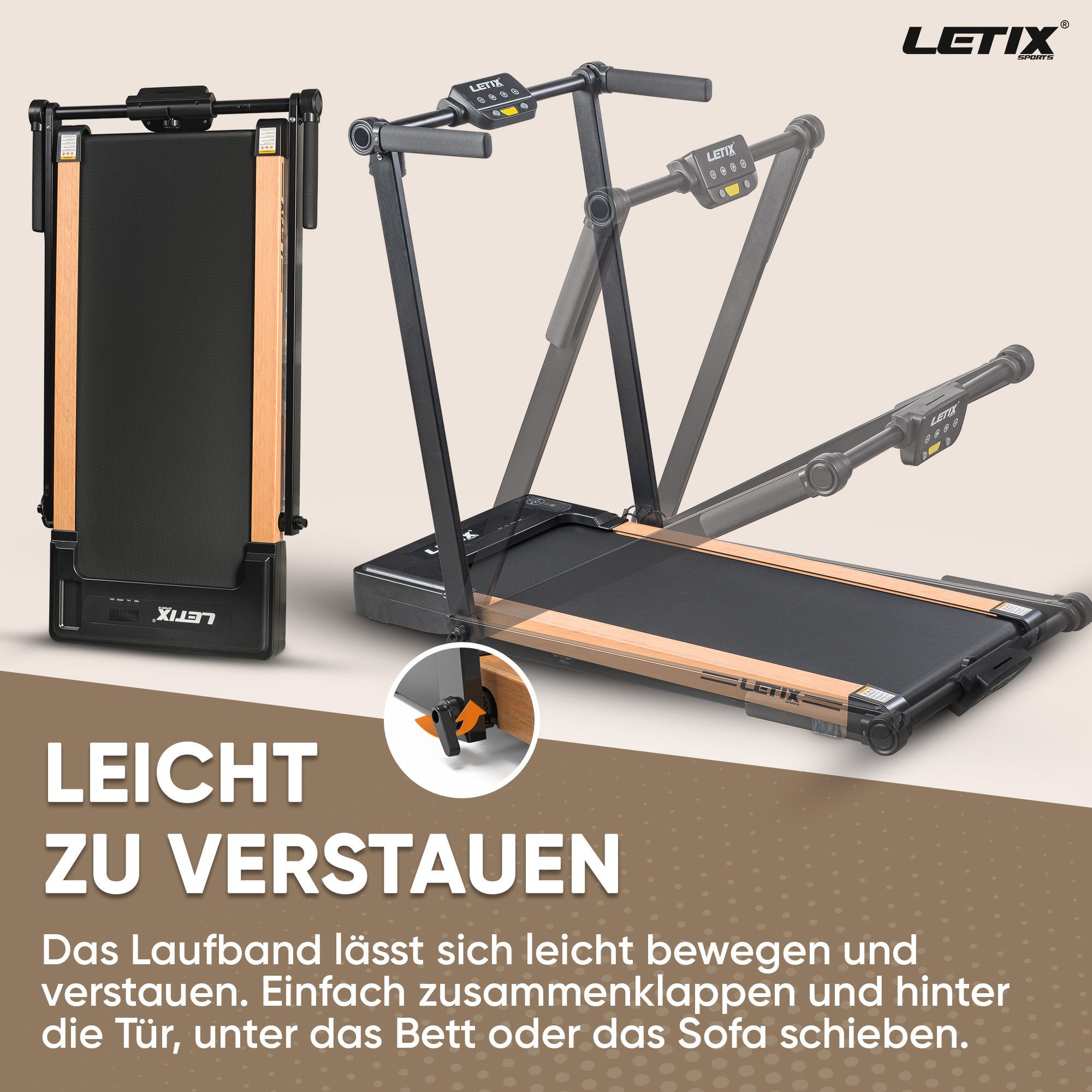 Letix Sports Laufband FoldPro 2in1 mit LCD-Display, Bluetooth & APP Funktion, für zu Hause und Büro, motorisiertes Fitnessgerät, Heimtrainer