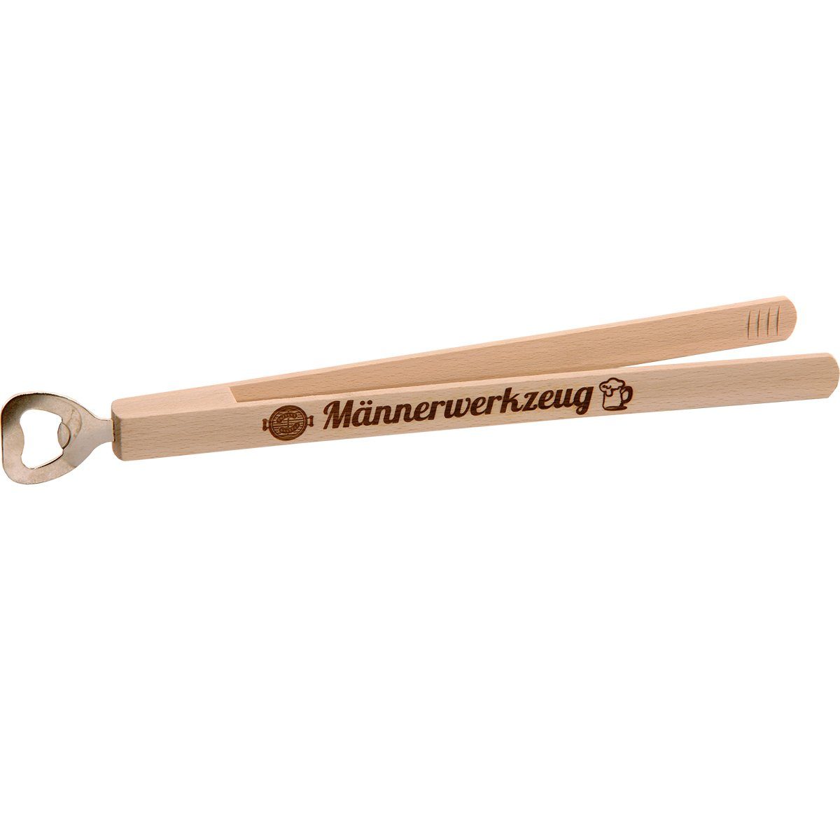 Spruchreif® Grillzange XL Grillzange mit Flaschenöffner · Grillwerkzeug · Grillzubehör · Hochwertiger Brandstempel Männerwerkzeug · Geschenke für Männer · Kombi-Grillzange aus Holz