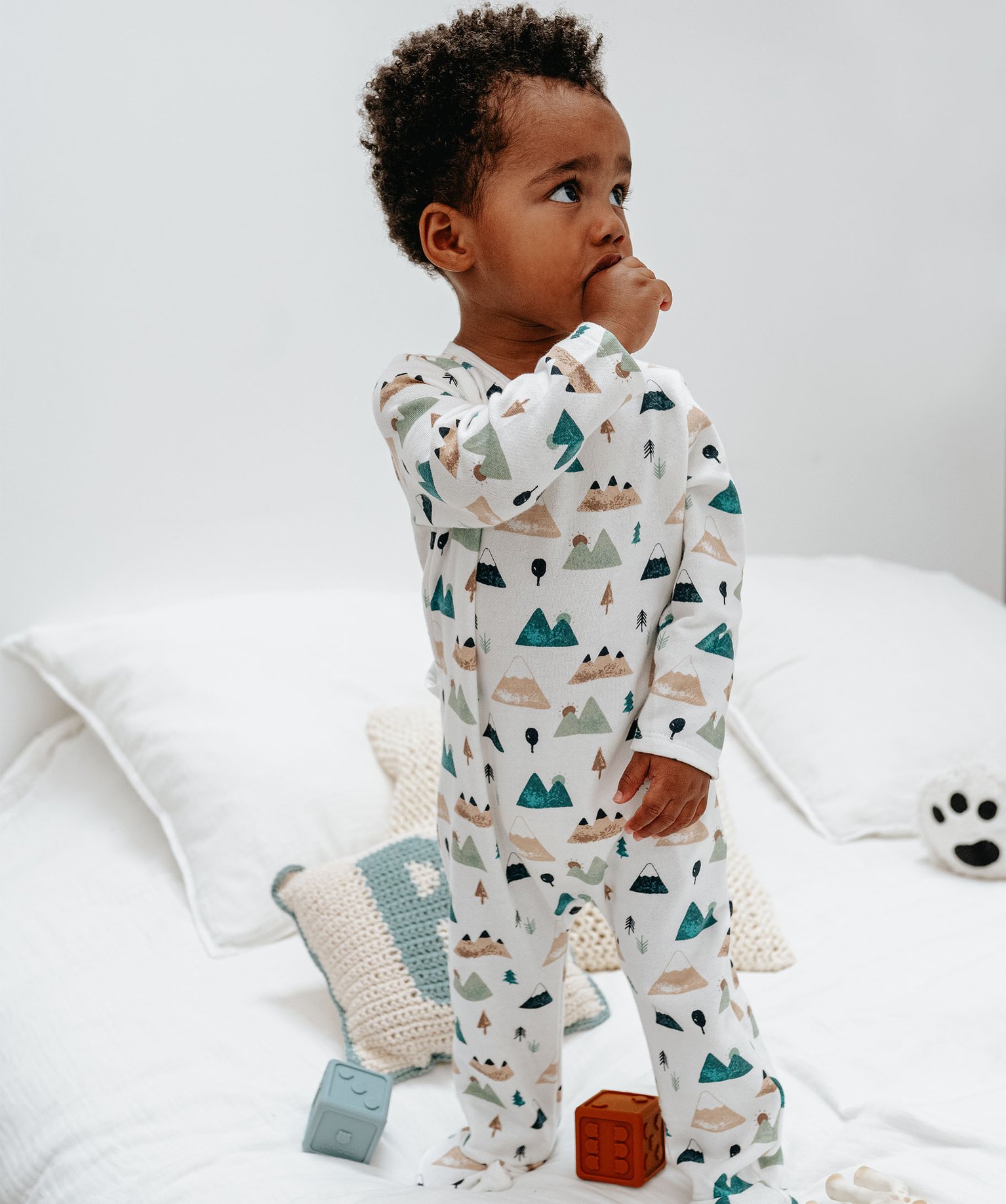 Pyjama bébé à pont-dos en jersey molletonné imprimé mon... ecru | GEMO