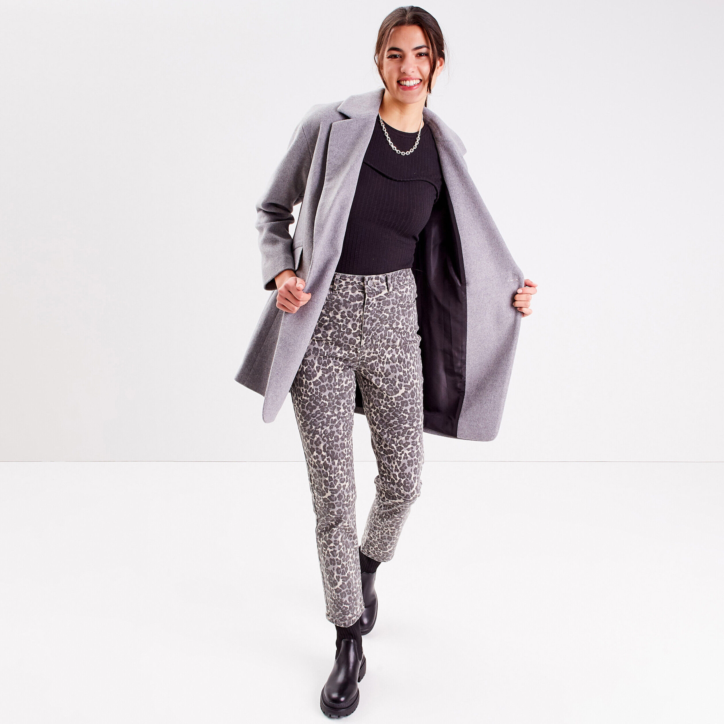 Jeans slim taille haute gris femme | Cache Cache