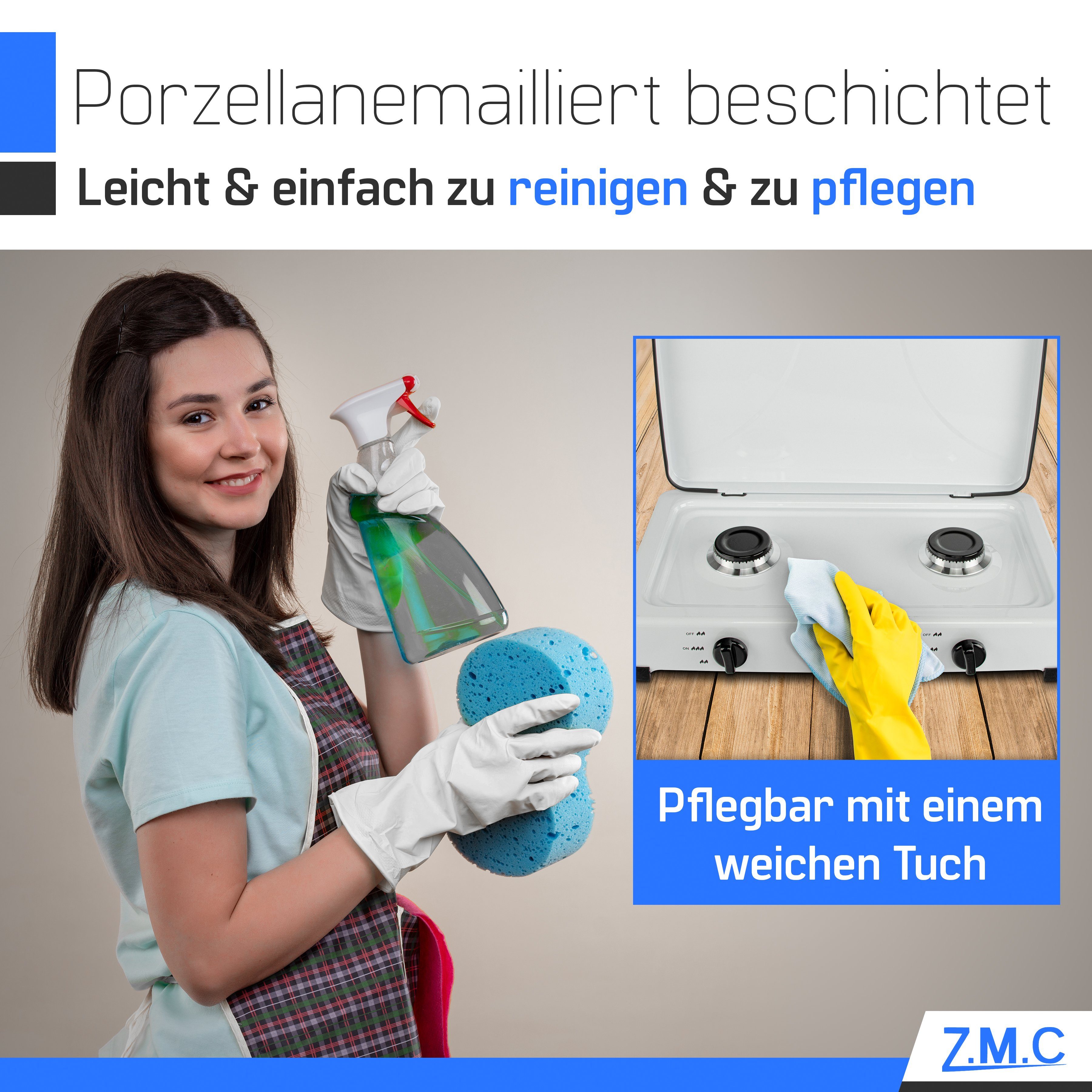 ZMC Gaskocher Tragbarer Gaskocher Campingkocher 2-flammig inkl. Schlauch und Regler, 2,2 kW 50 mBar Outdoor Gasherd Kochfeld Herd Propangas Tischkocher