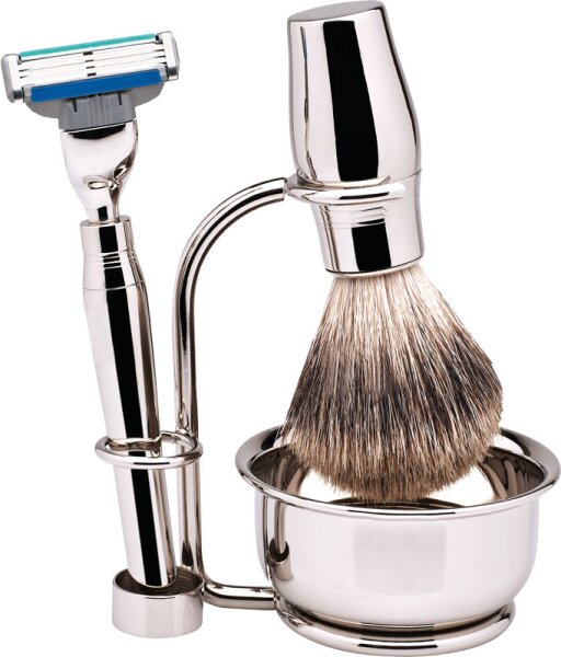 Erbe Solingen 4-teilig Hochglanz - Gillette Mach 3 - mit Schale Rasierset