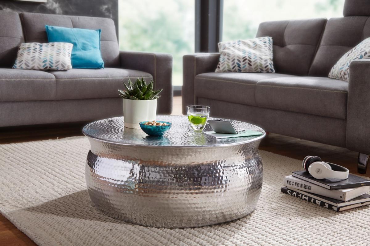 Wohnling Couchtisch KARAM 75x31x75cm Aluminium Silber