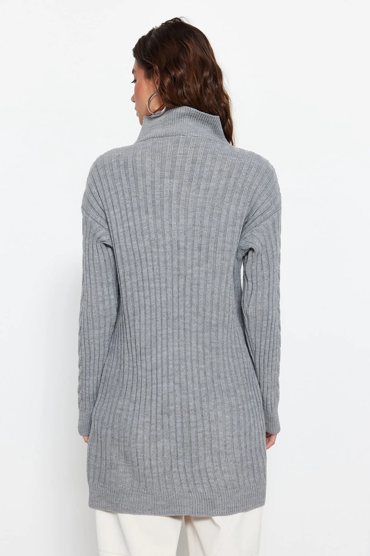 Trendyol Modest  Grauer Thessaloniki-Strickpullover mit Reißverschluss TCTAW23AK00017