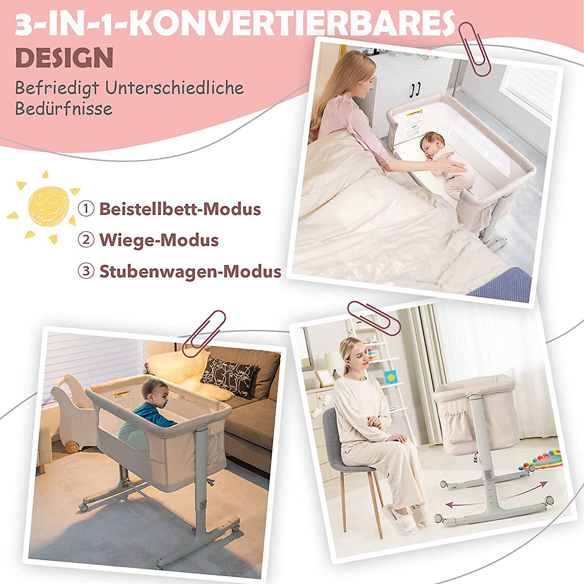 Beistellbett Babywiege inkl. Matratze Reisebett Höhenverstellbar