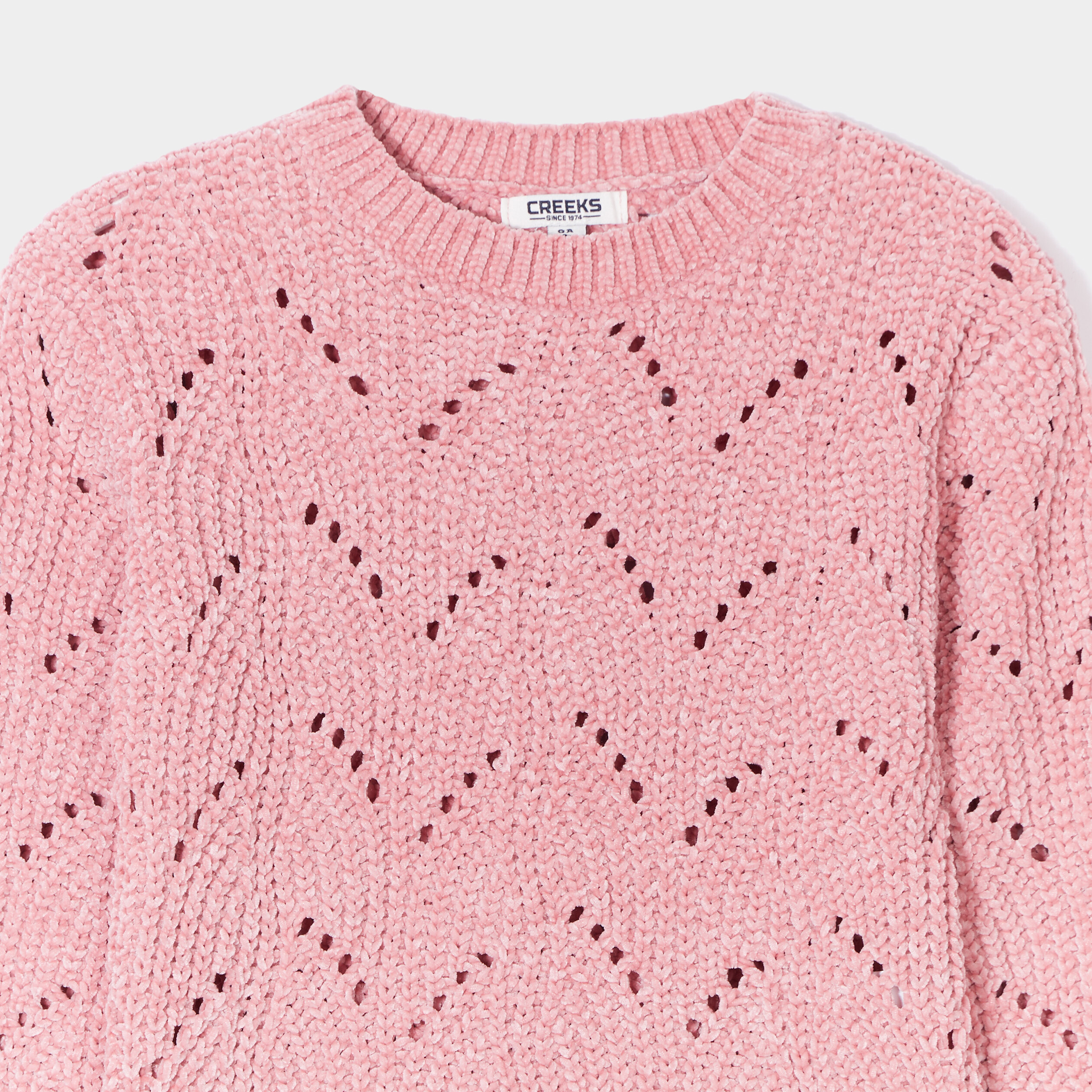 Pull col rond détails ajourés Creeks vieux rose fille | La Halle