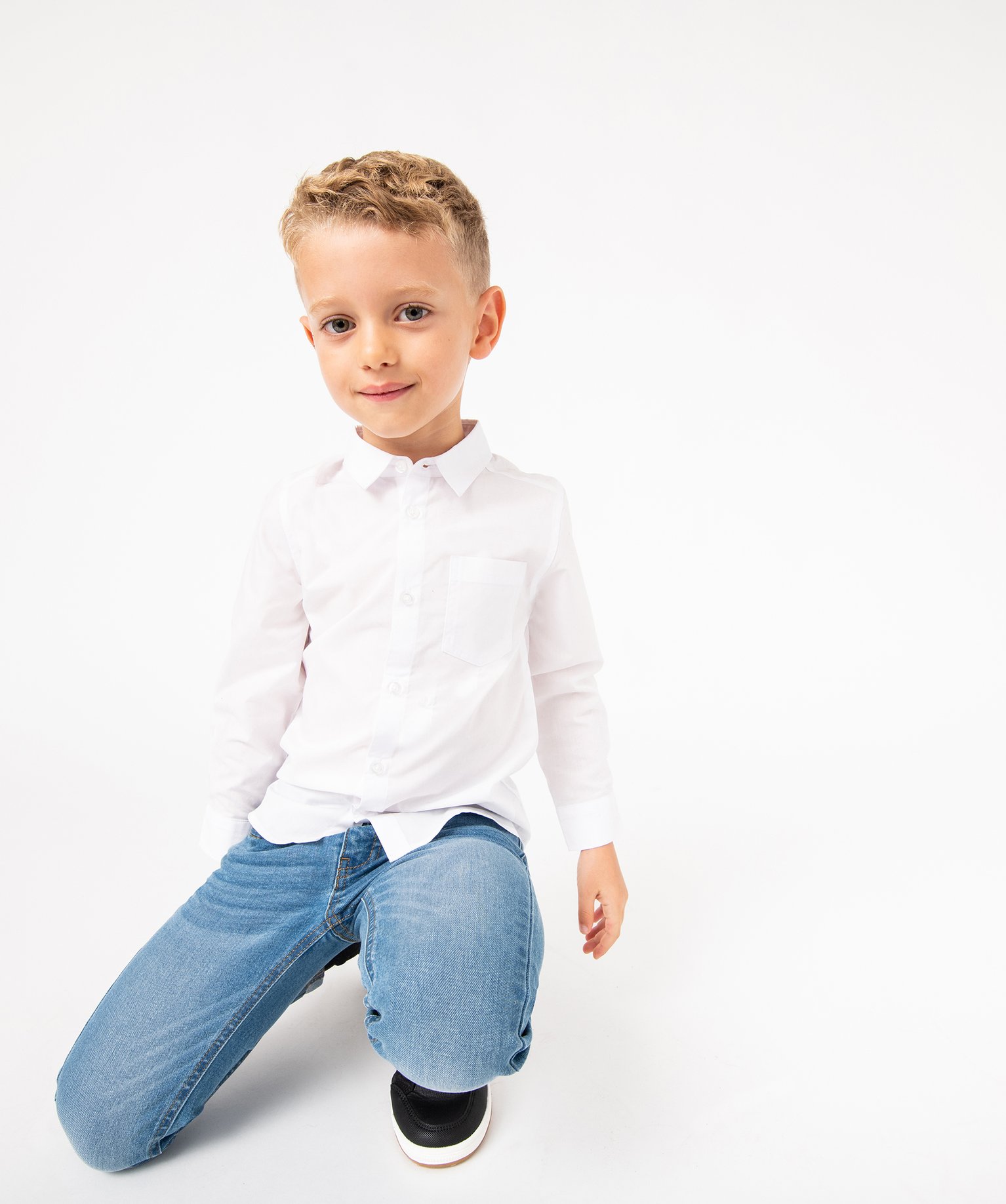 Chemise Garçon unie à manches longues blanc | GEMO