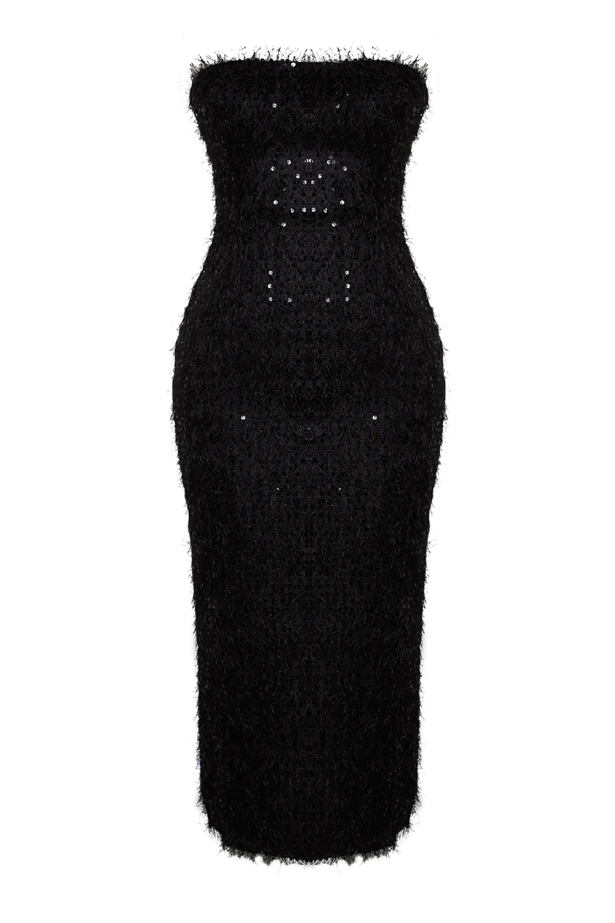 Trendyol Collection  Elegantes Abendkleid mit schwarzen Fransen und Pailletten TPRAW24EL00277
