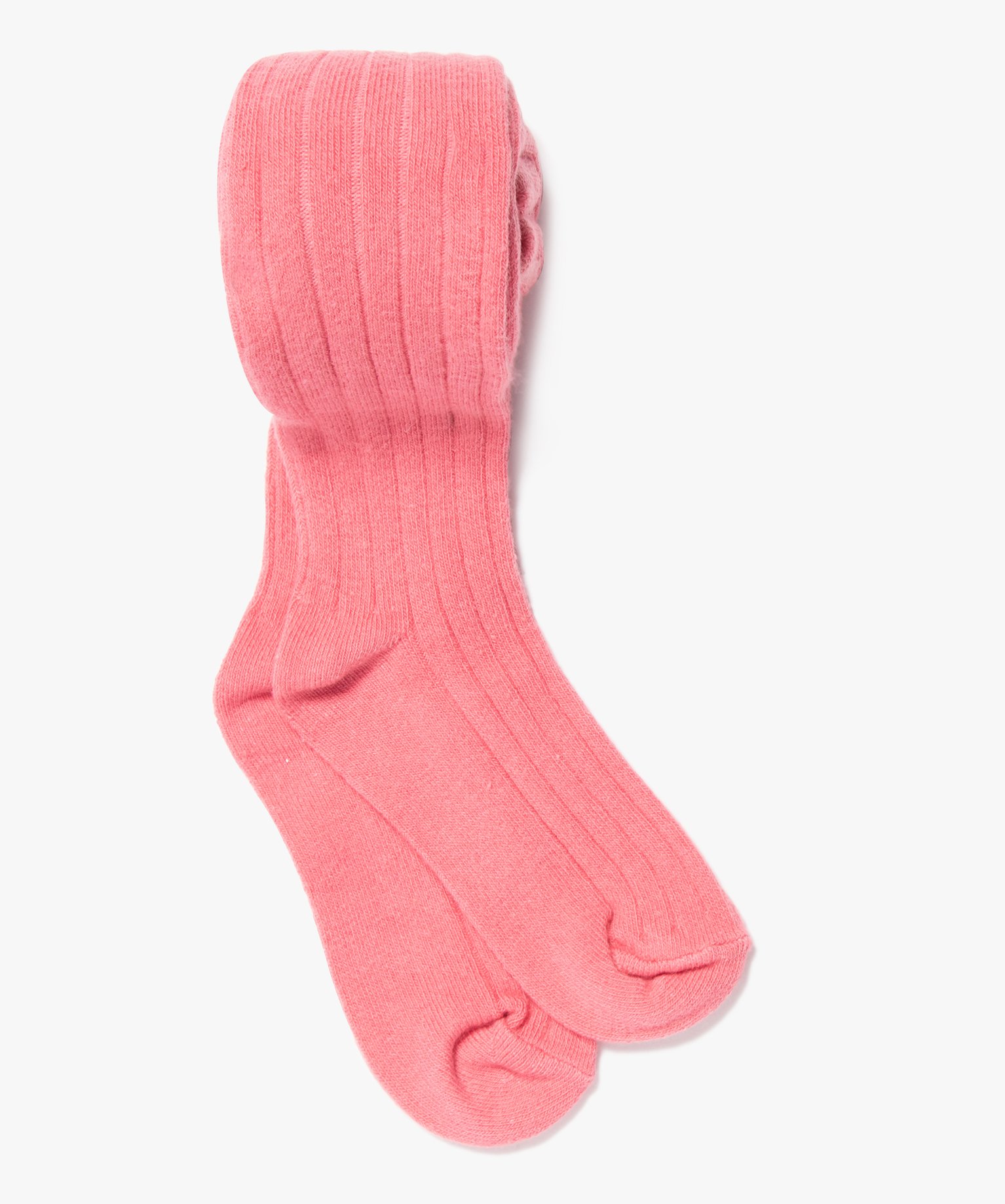 Collant fille uni en maille ctelée rose | GEMO