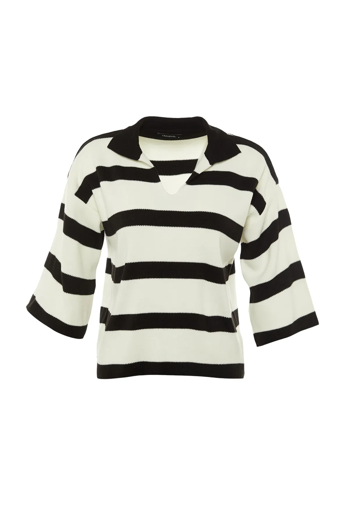 Trendyol Collection  Schwarzer Basic-Strickpullover mit Streifen TWOAW23BZ00001