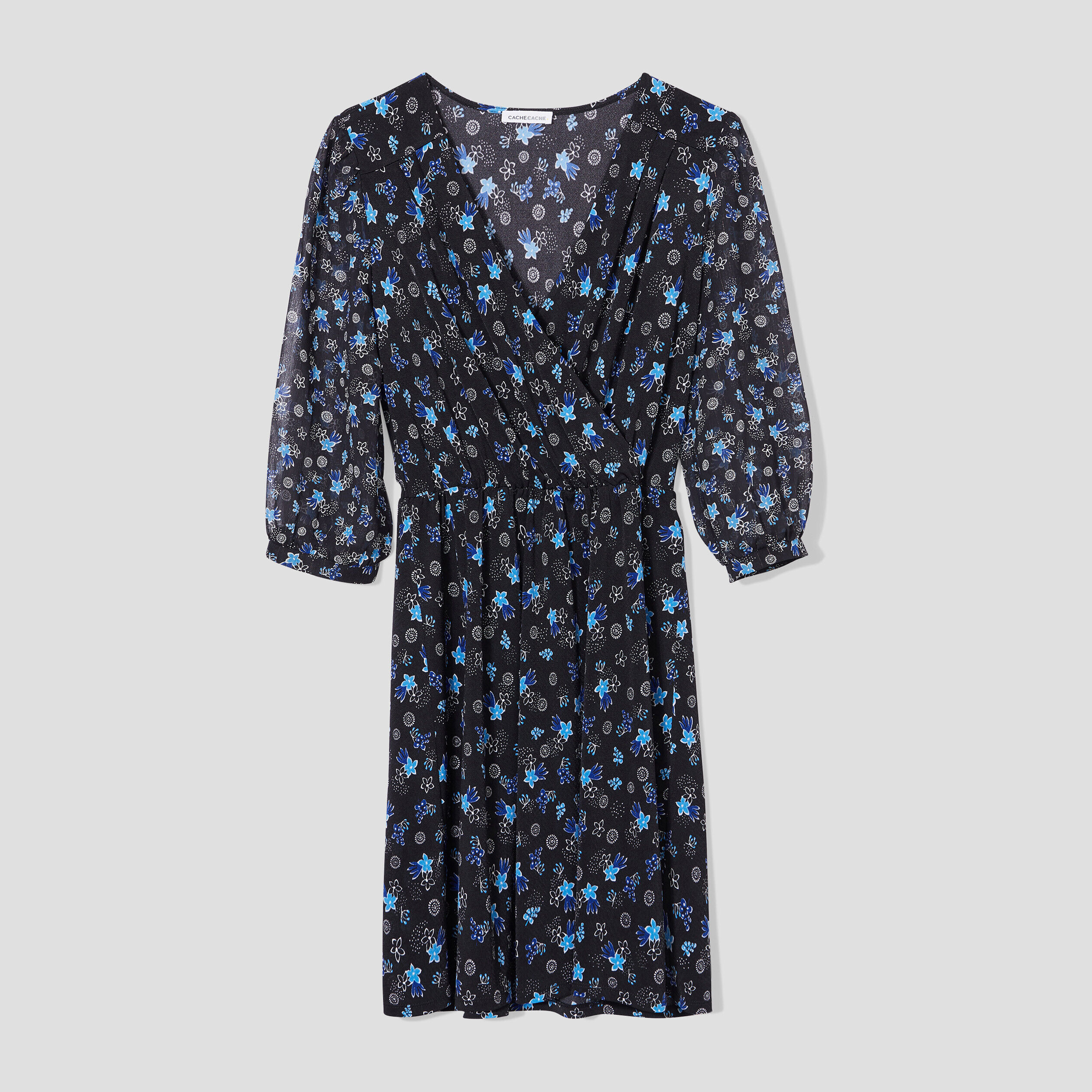 Robe évasée manches 3/4 noir femme | Cache Cache