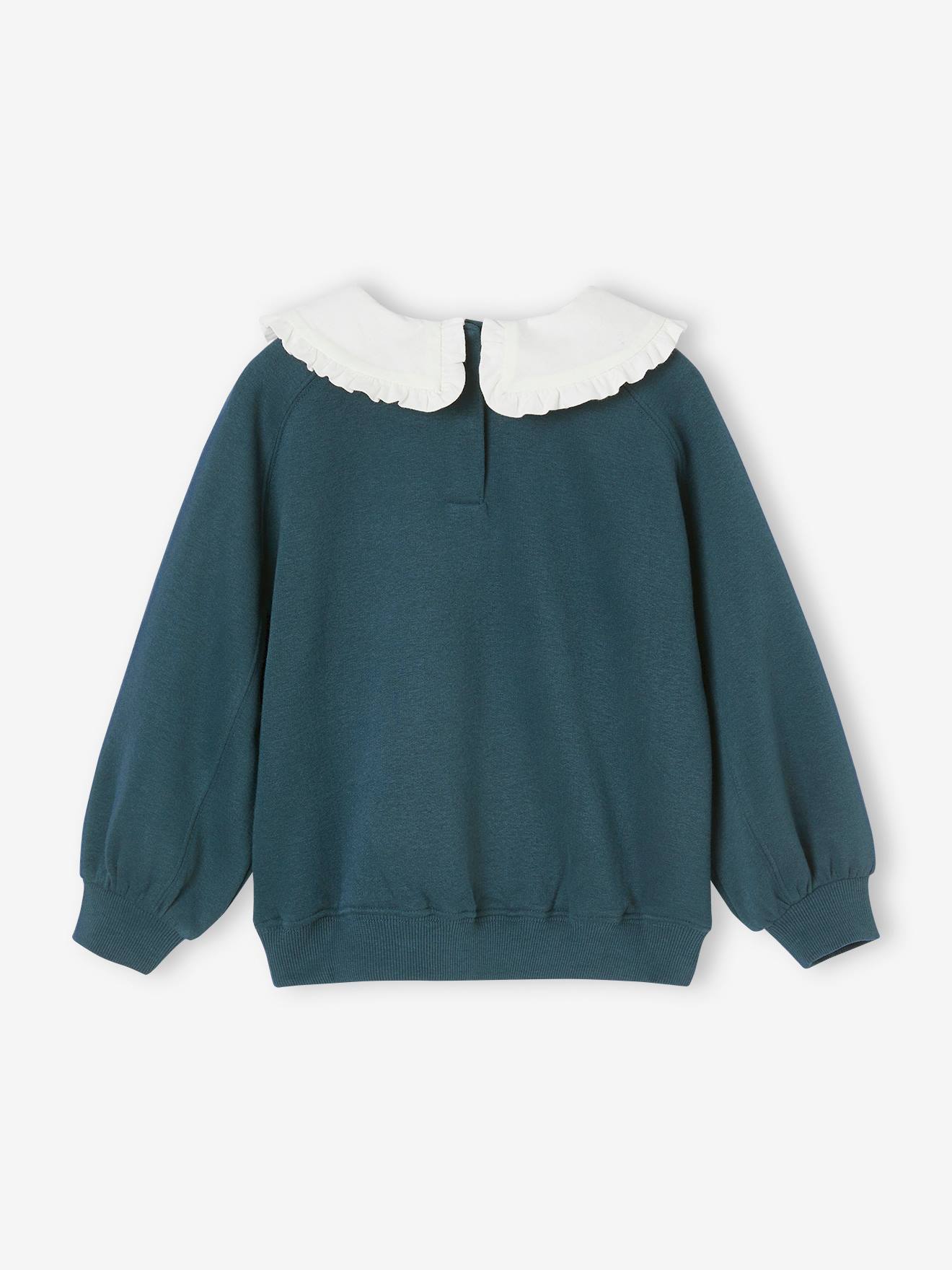 Sweat romantique col Claudine fille abricot