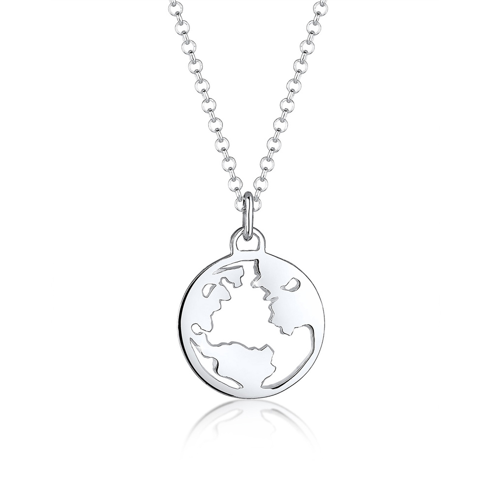 Elli Elli Collier Femme Globe Monde Voyage en Argent Sterling (925/1000) Bijoux