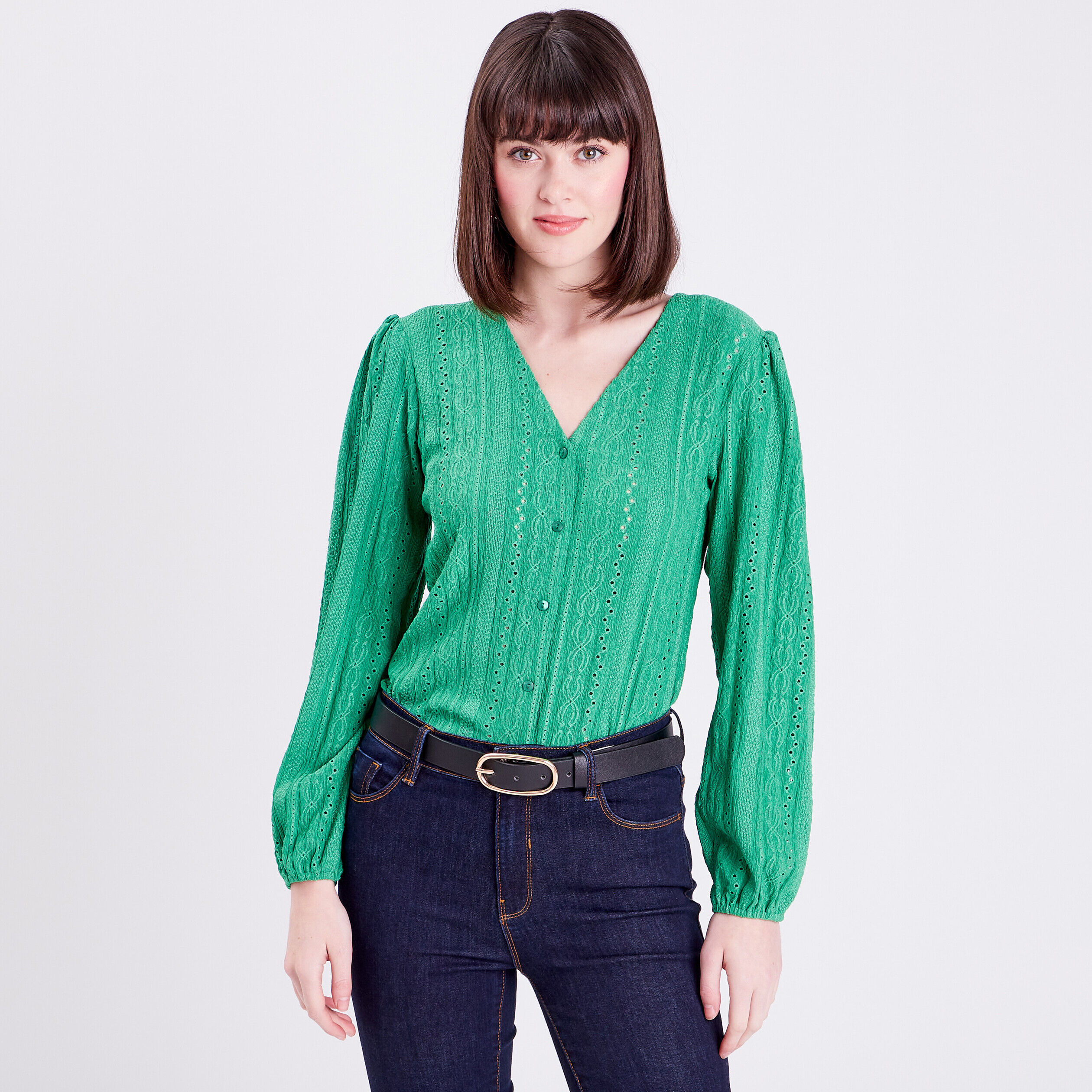 T-shirt manches longues vert femme | Cache Cache