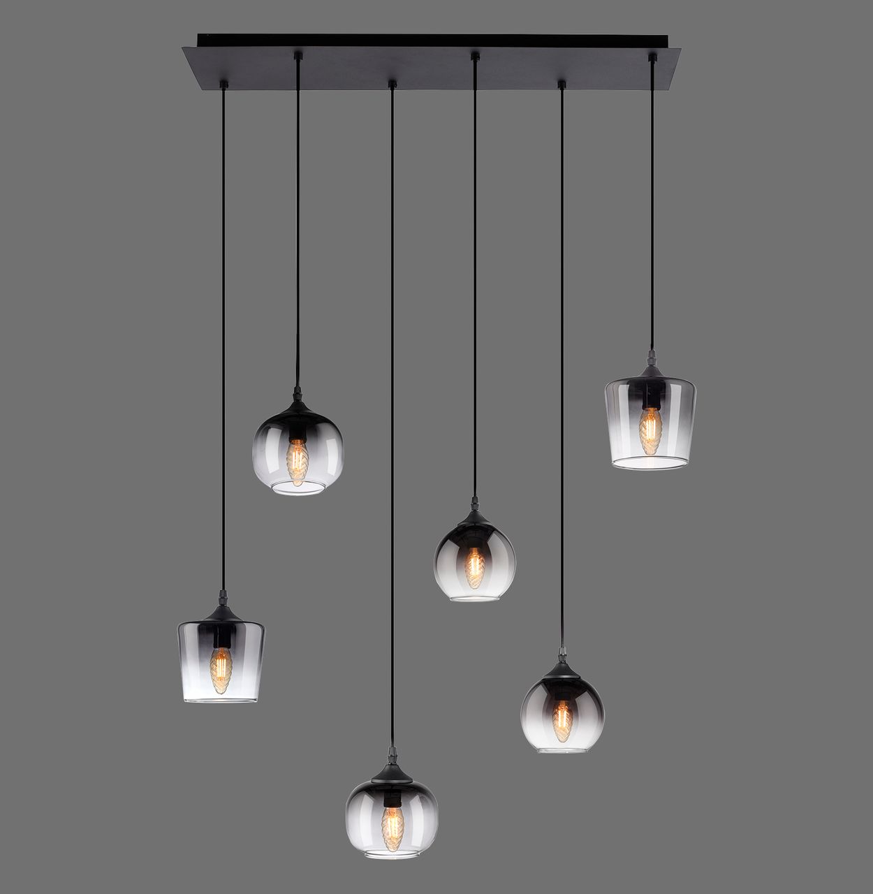 JUST LIGHT Pendelleuchte GREEN ZEA, 6x E14/25 Watt max., rauchfarbene Gläser, Schwarz