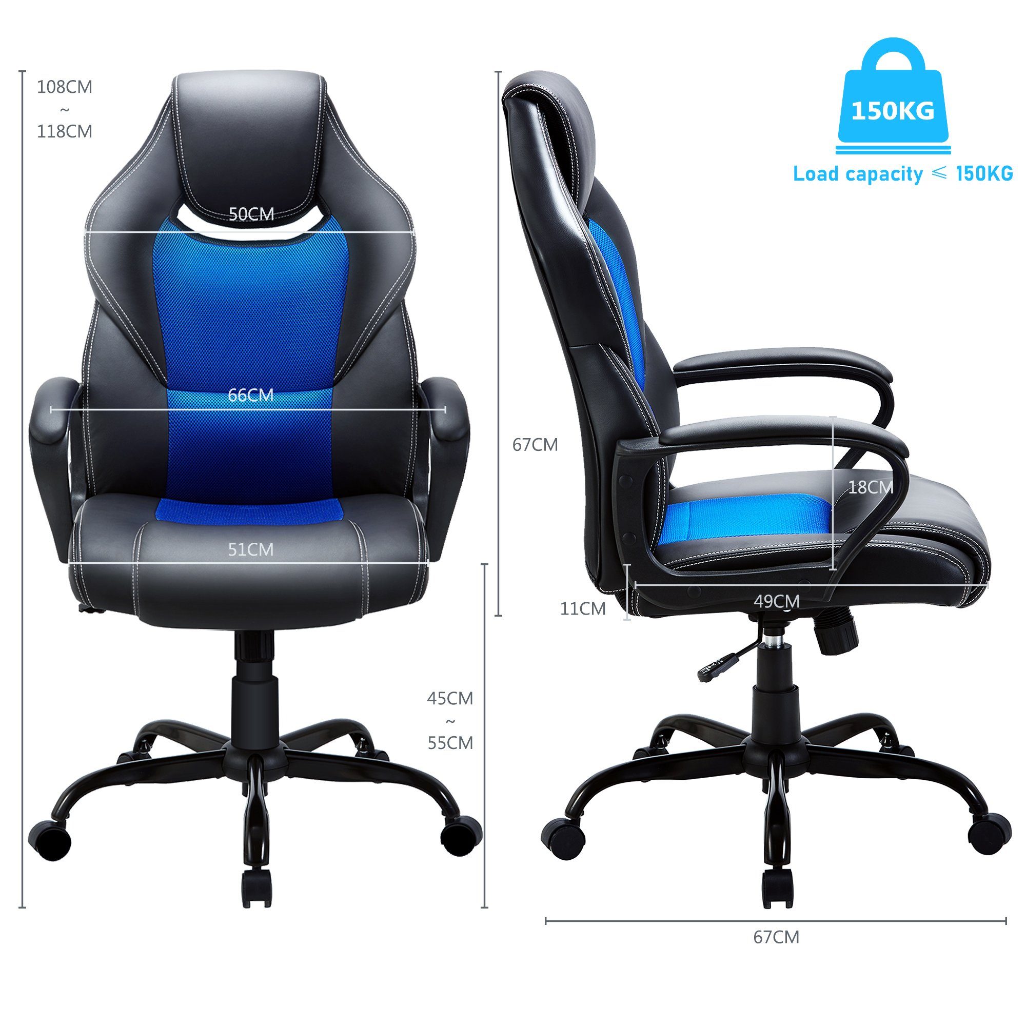 E.For.U Gaming-Stuhl F003, Ergonomischer höhenverstellbarer Gaming Stuhl