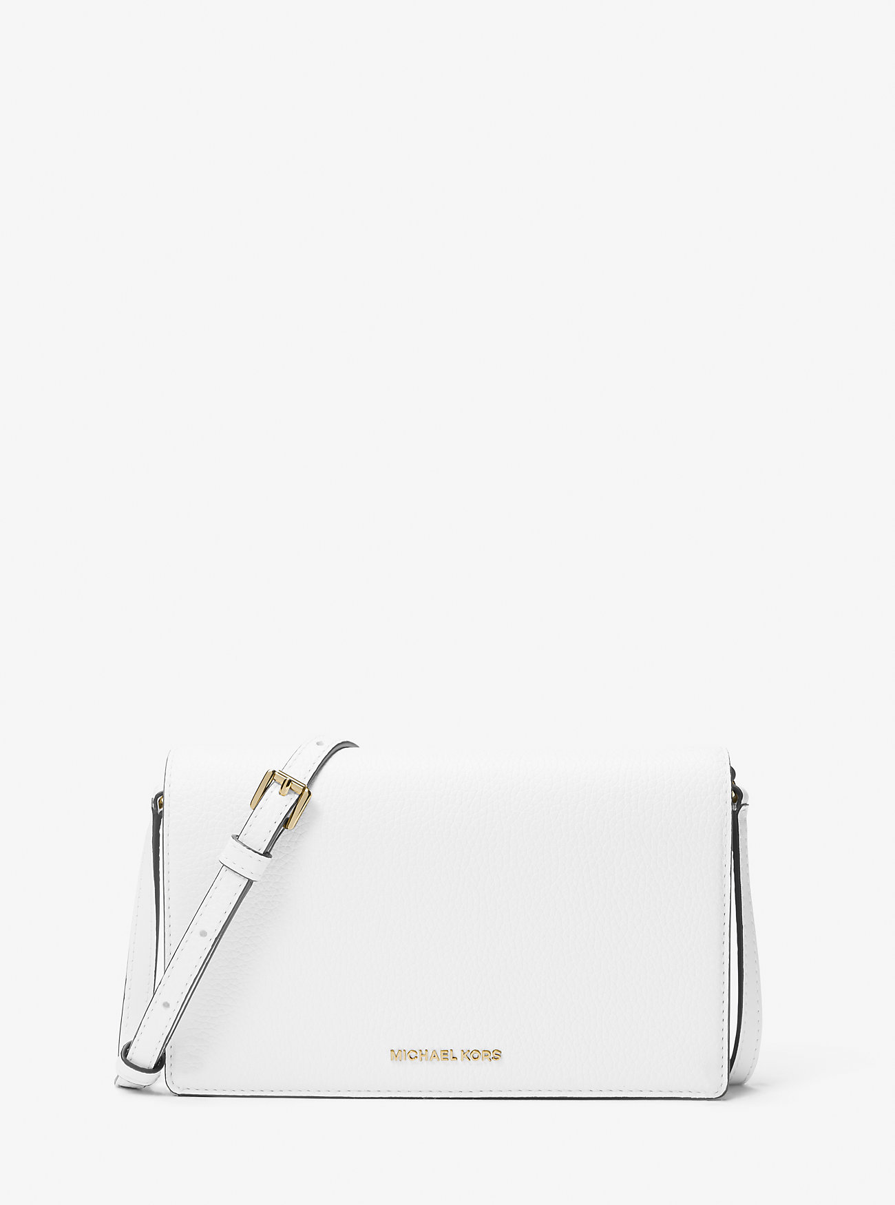 Jet Set Medium Pebbled Leather Skulderveske med Frontklaff – OPTIC WHITE