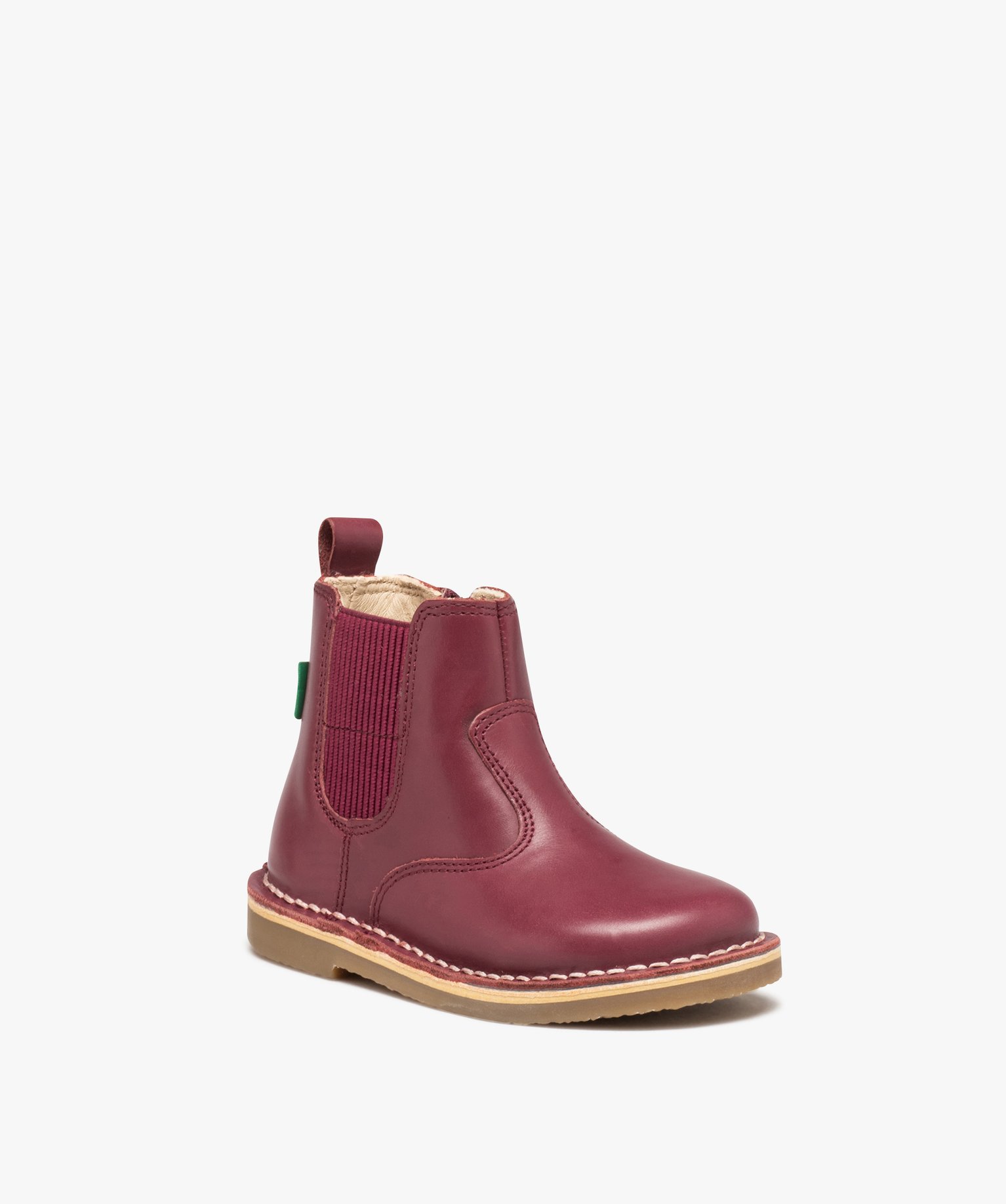 Boots bébé fille en cuir uni style Chelsea - Kickers bordeaux | GEMO
