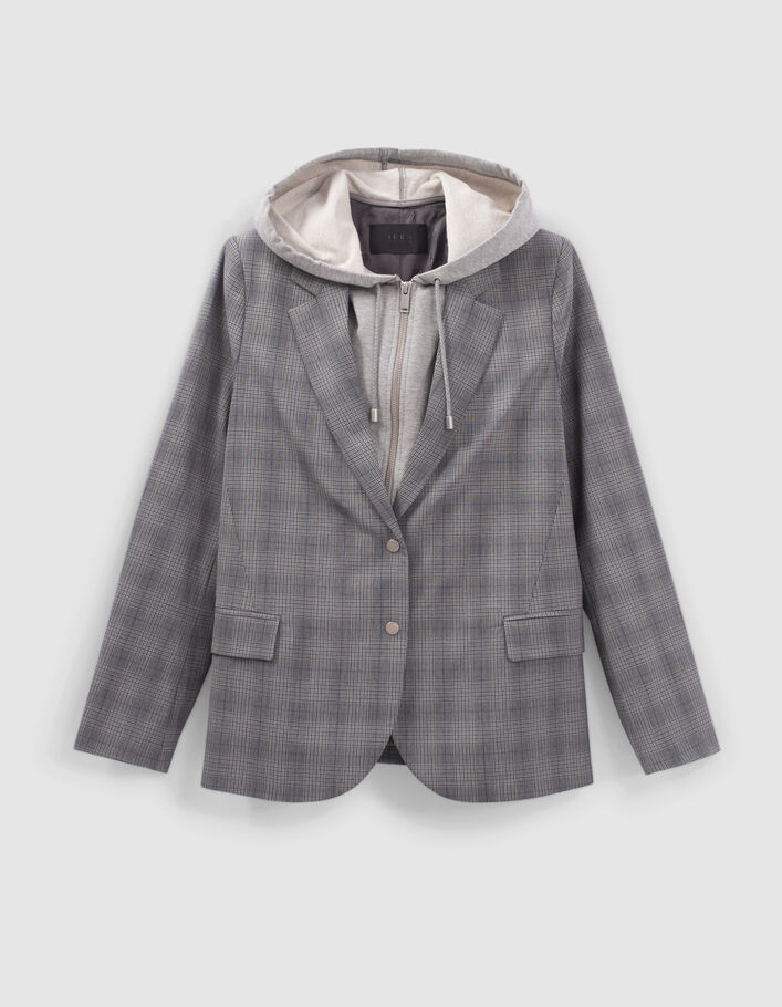 Veste tailleur carreaux avec parementure à capuche Femme