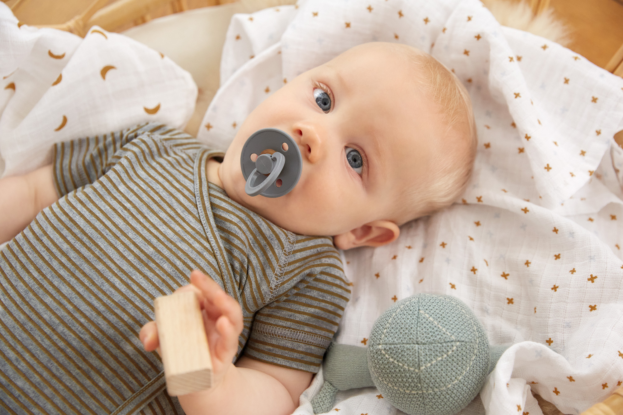 Baby Body kurzarm - Bio Baumwolle, Streifen, Grau meliert