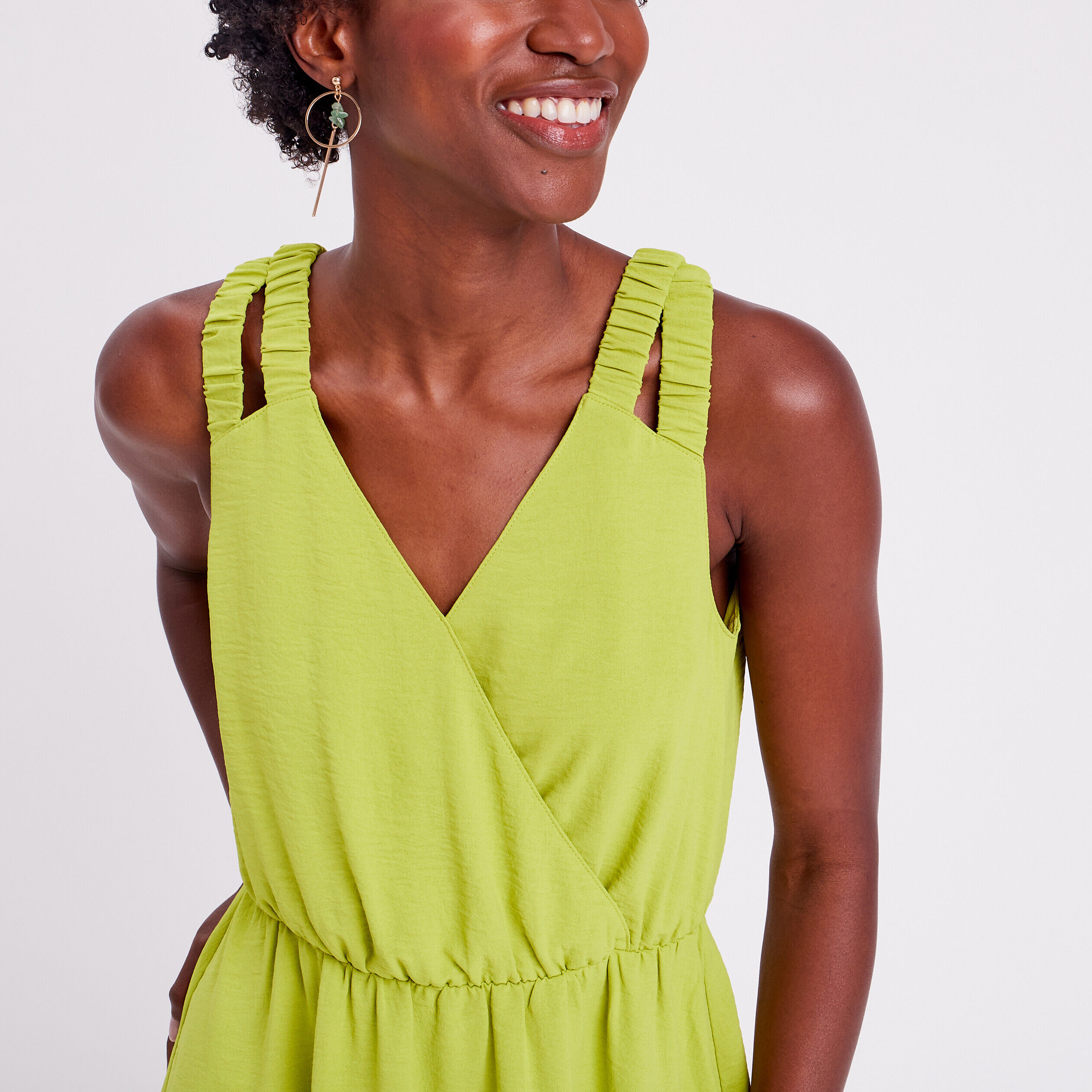 Robe évasée avec bretelles vert anis femme | Cache Cache