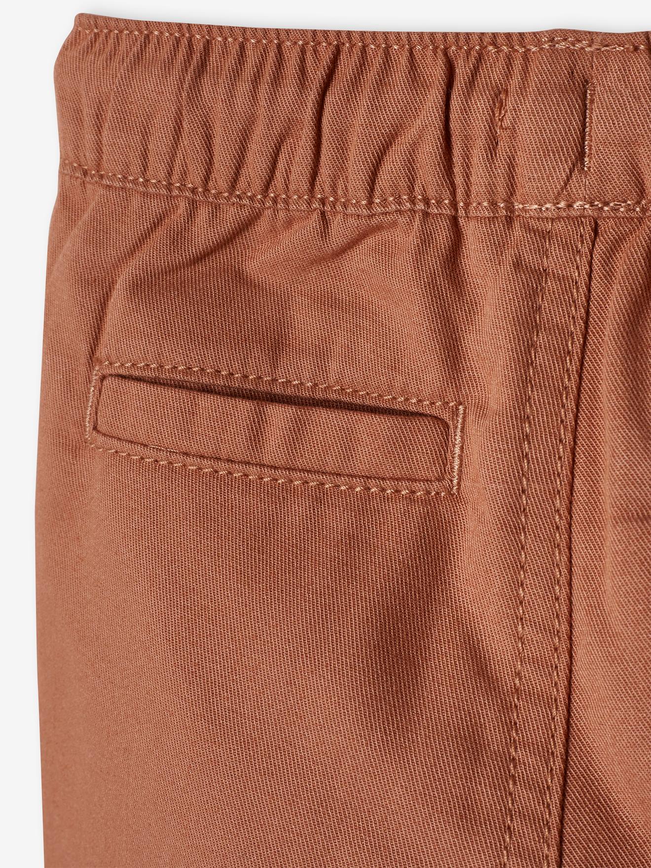 Pantalon bébé garçon en toile à taille élastiquée noix de pécan