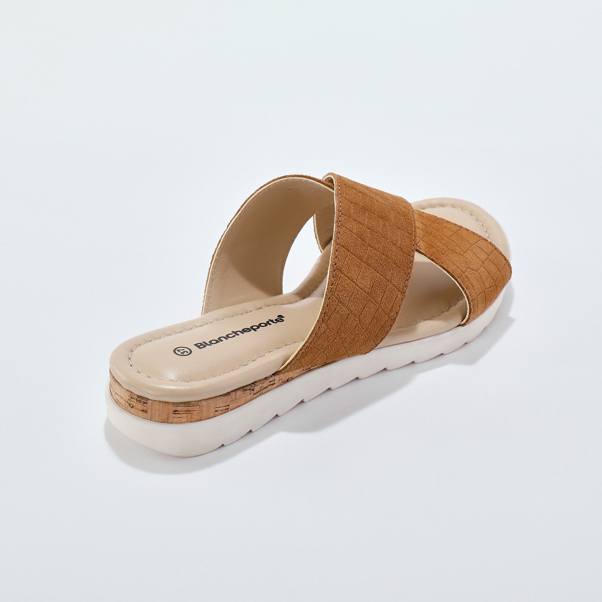 Mules compensées cuir effet croco avec liège fantaisie